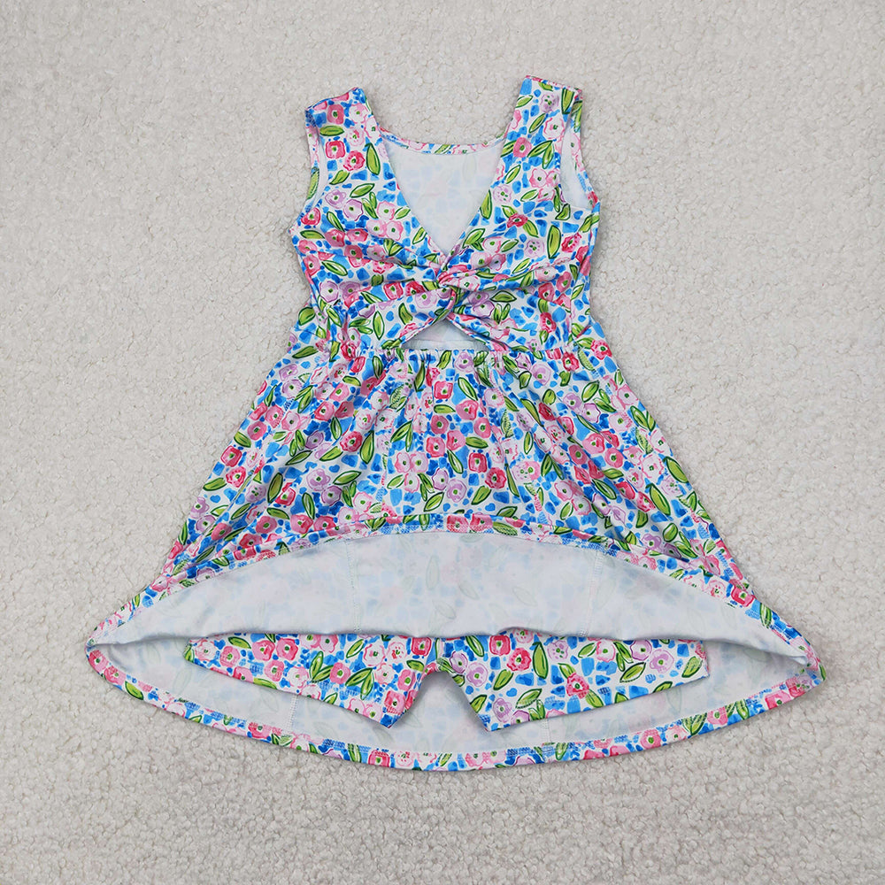 Sibling Baby Girls Flowers Sleeveless Athletic Skorts Sets Dresses