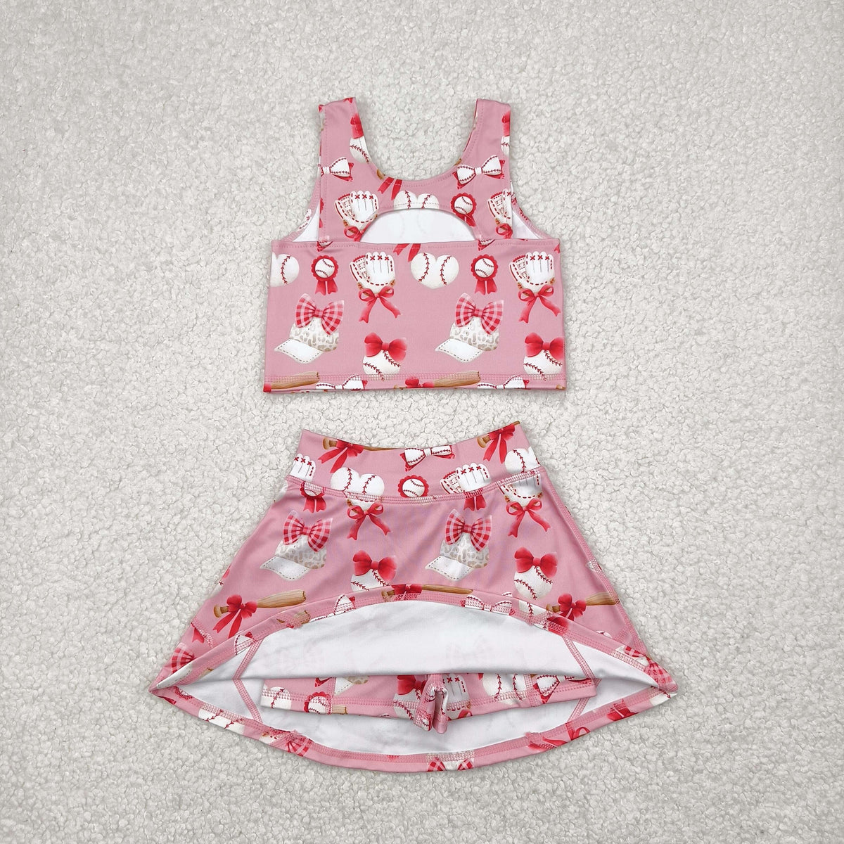 Sibling Baby Girls Bows Baseballs Yoga Team Active Wear Top Shorts Skirts Clothes Sets