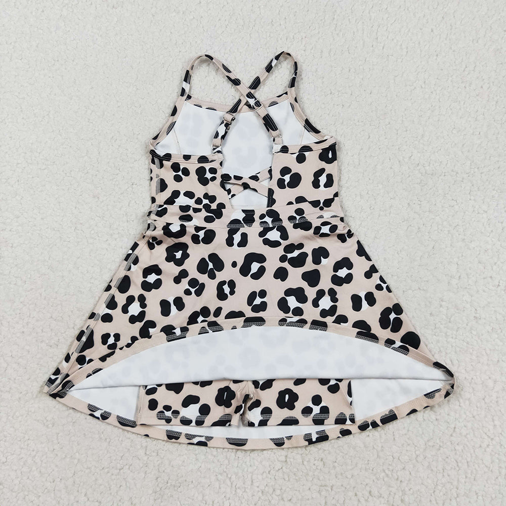 Sibling 3 Colors Baby Girls Colorful Leopard Shorts Yoga Active Knee Length Dresses