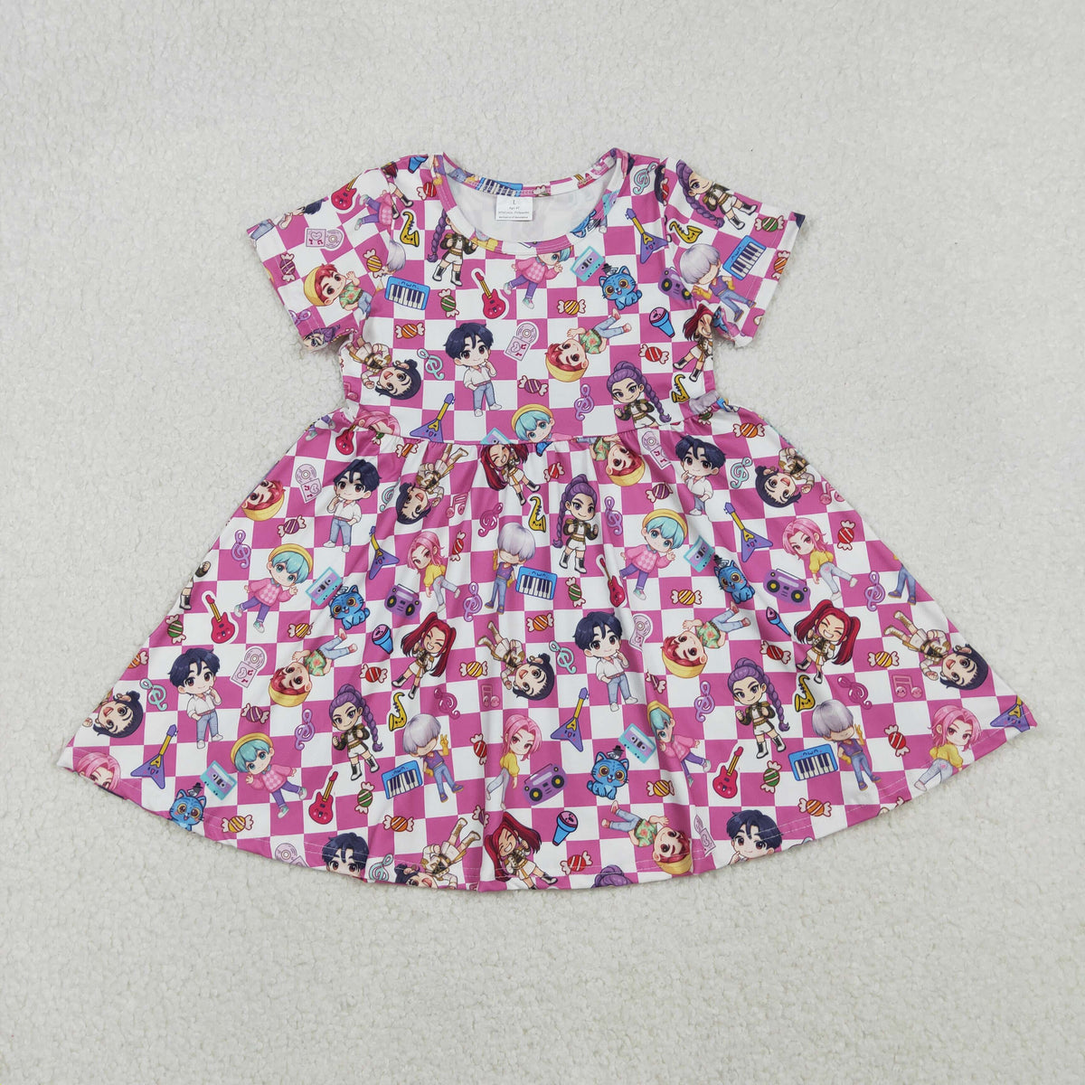 GSD2919 Baby Girls Pink Checked Demon Hunter Knee Length Dresses