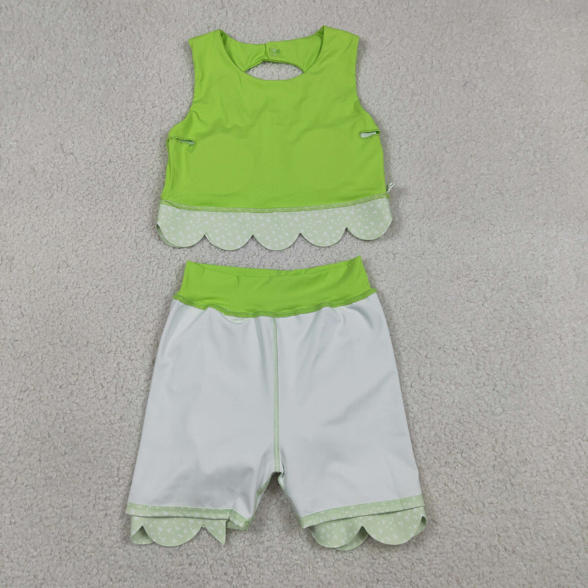GSD3322 Baby Girls Green Vests Bows Skirt Short Yoga Active Scallop Clothes Set