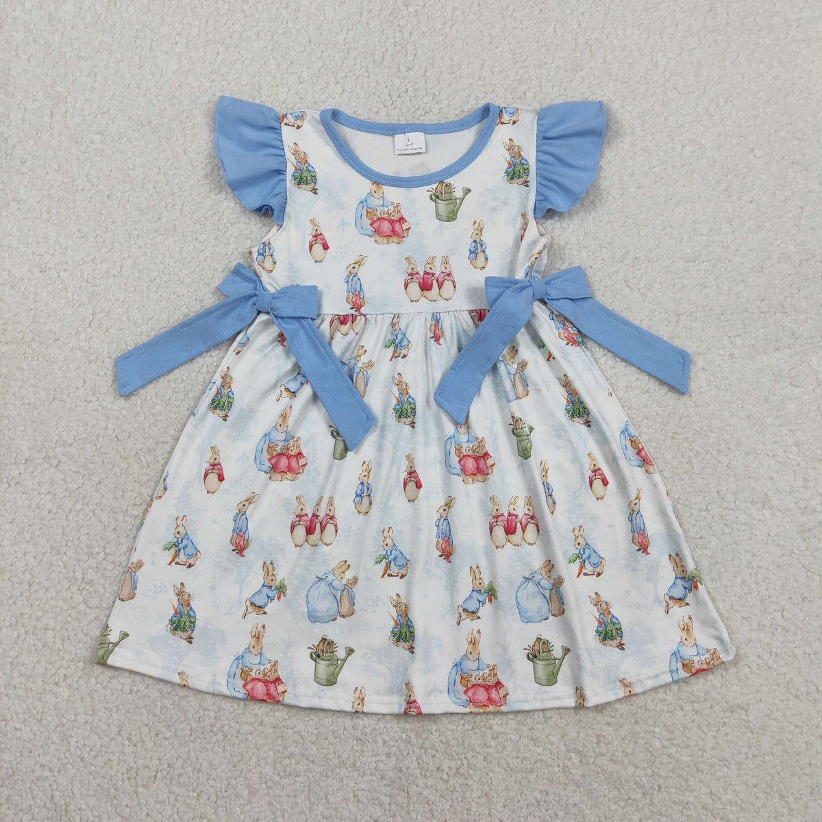 GSD3452 Baby Girls Flutter Sleeve Rabbits Eggs Easter Knee Length Dresses