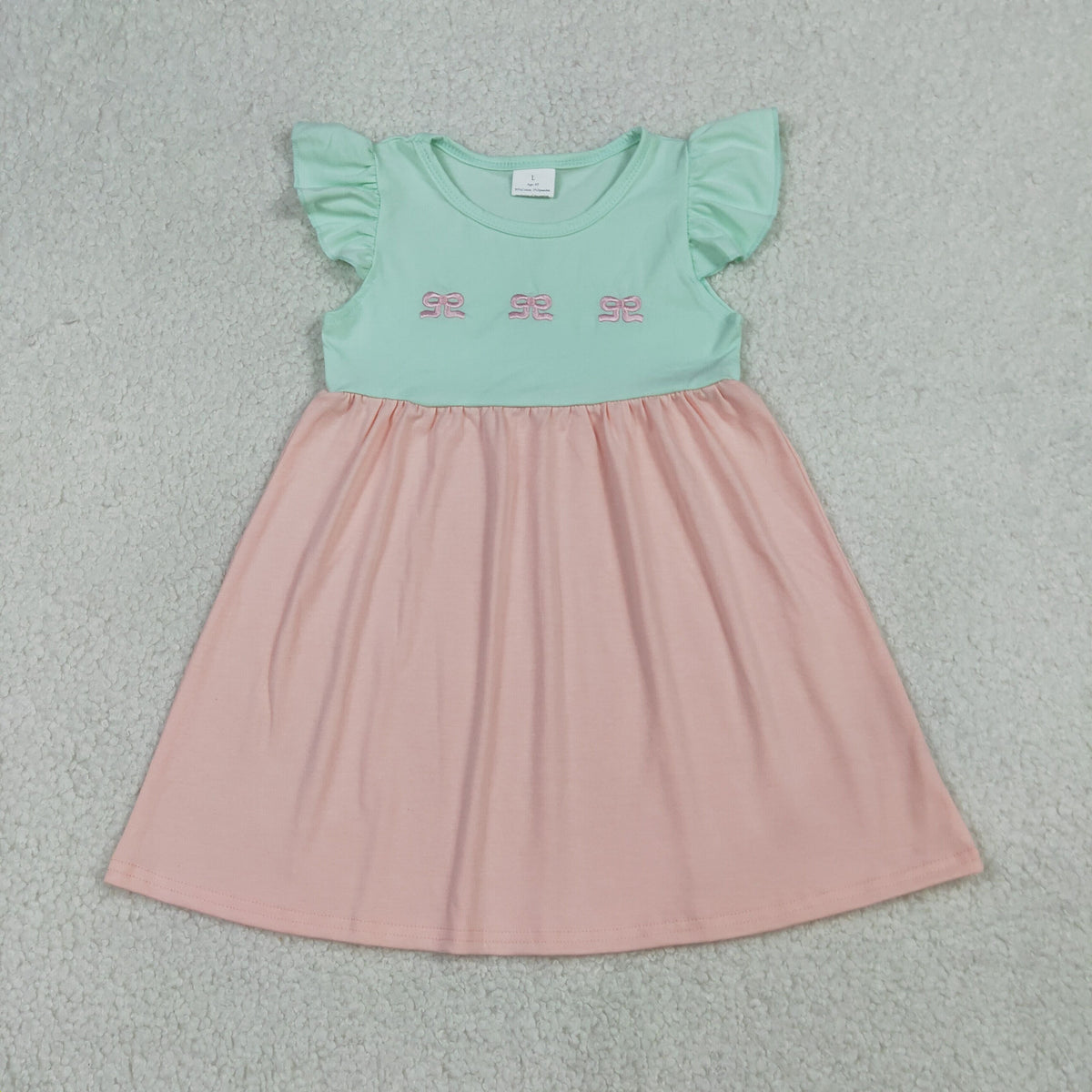 GSD3530 Baby Girls Flutter Sleeve Embroidery Bows Patchwork Knee Length Dresses