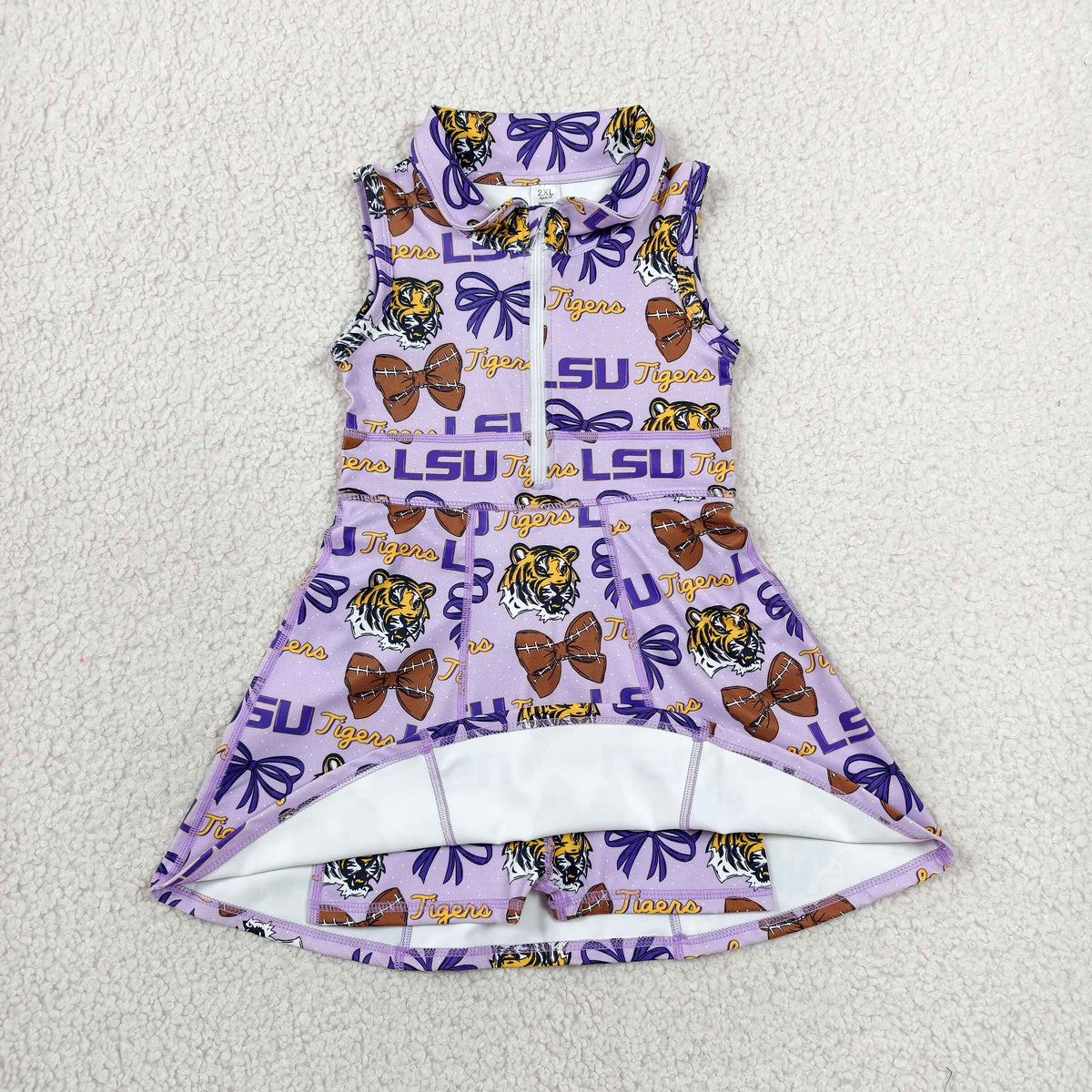 Sibling Baby Girls Sleeveless Zip LSU Leaves Yoga Active Short Knee Length Dresses