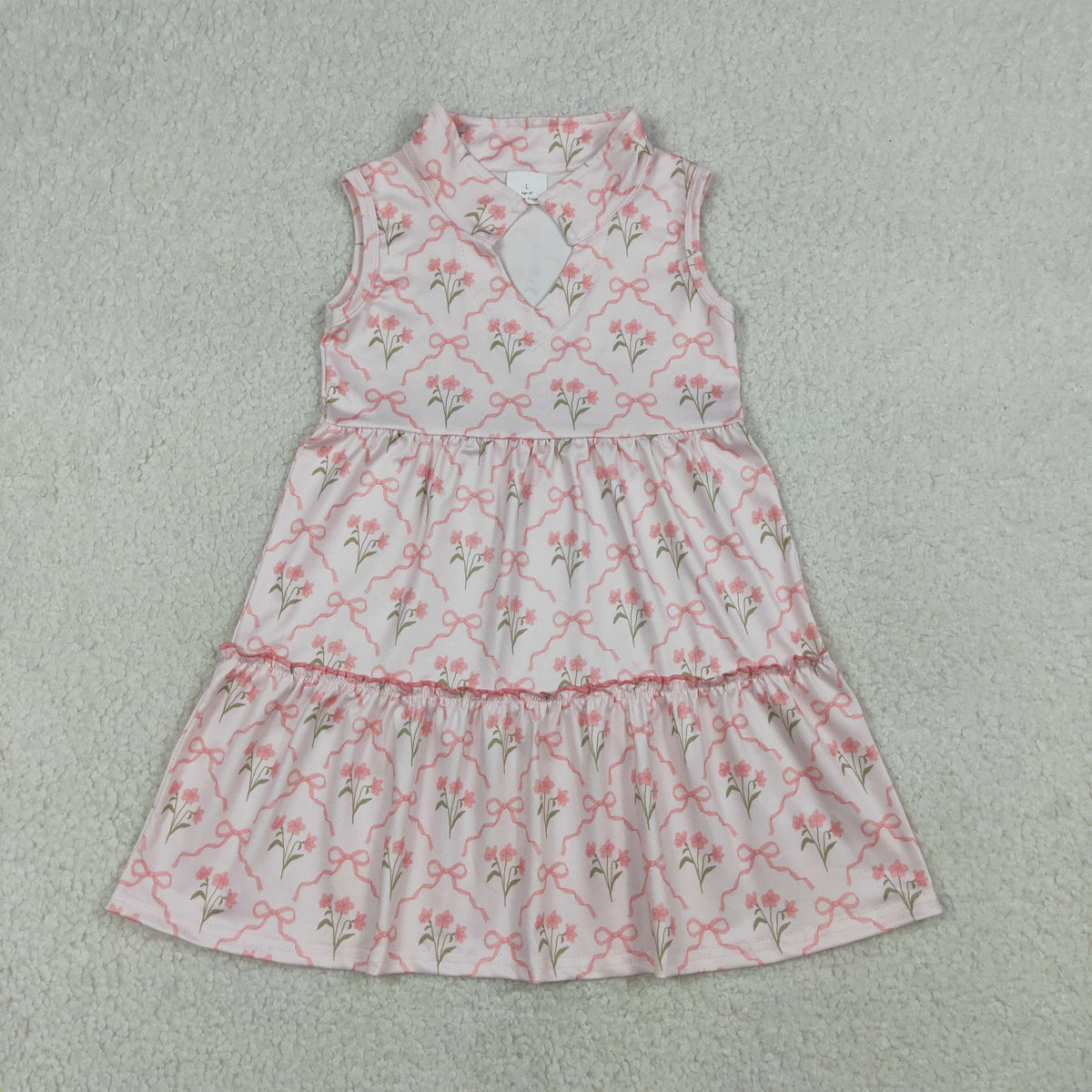 GSD3678 Baby Girls Sleeveless Flower Bows Checked Patchwork Knee Length Dresses