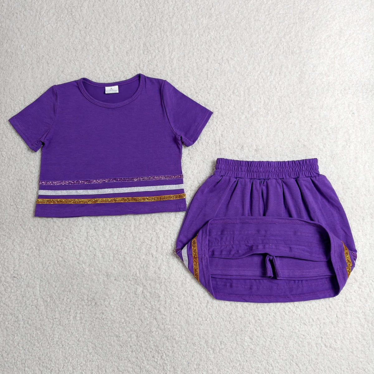 Sibling Baby Girls Short Sleeve Colorful Stripe Shirt Top Skirt Short Slouchy Clothes Sets
