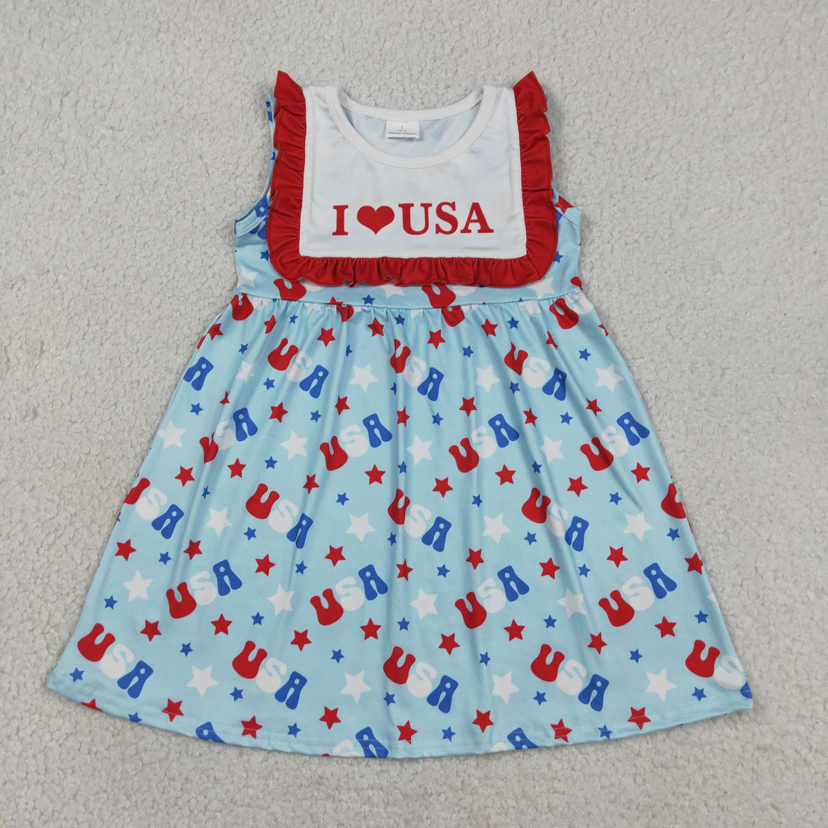 GSD4002 Baby Girls Sleeveless Stars I Love USA 4th of July Knee Length Dresses