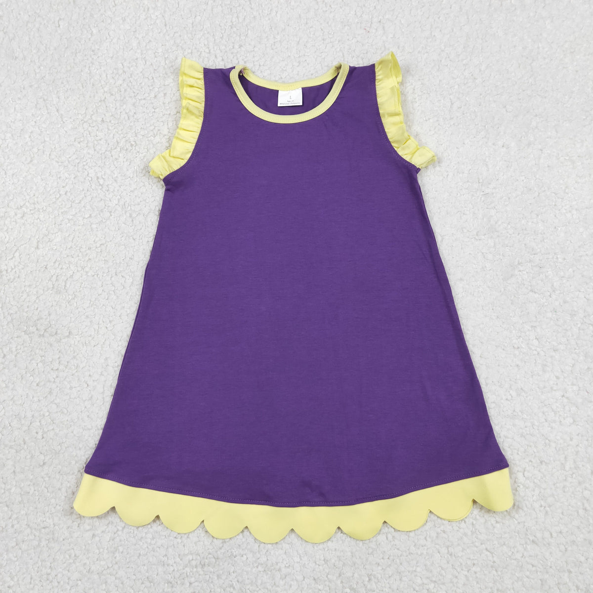 GSD4046 Baby Girls Yellow Purple Sleeveless Scallop Cotton Knee Length Dress