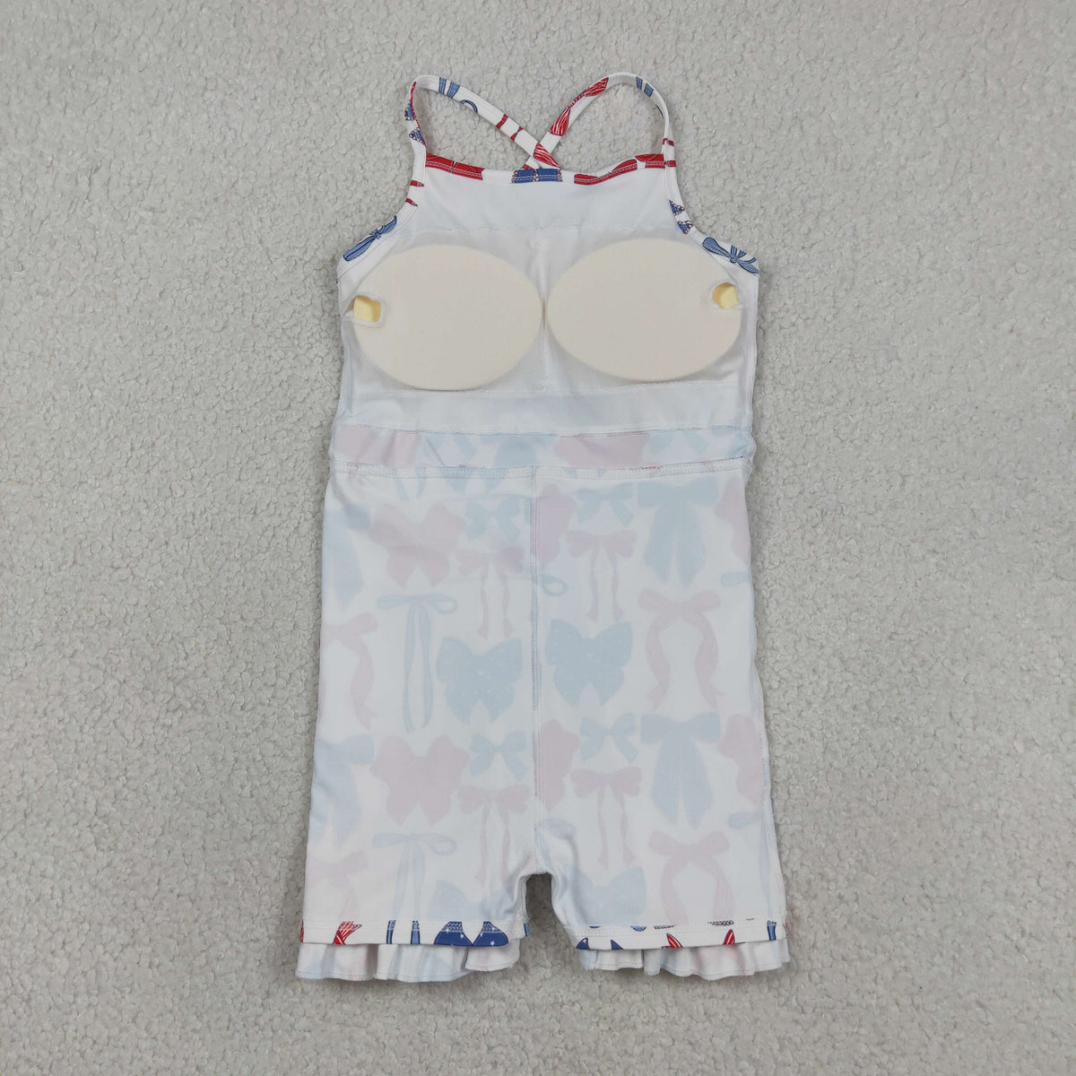 GSD4064 Baby Girls Strap Blue Red Bows 4th of July Yoga Active Short Ruffle Knee Length Dress
