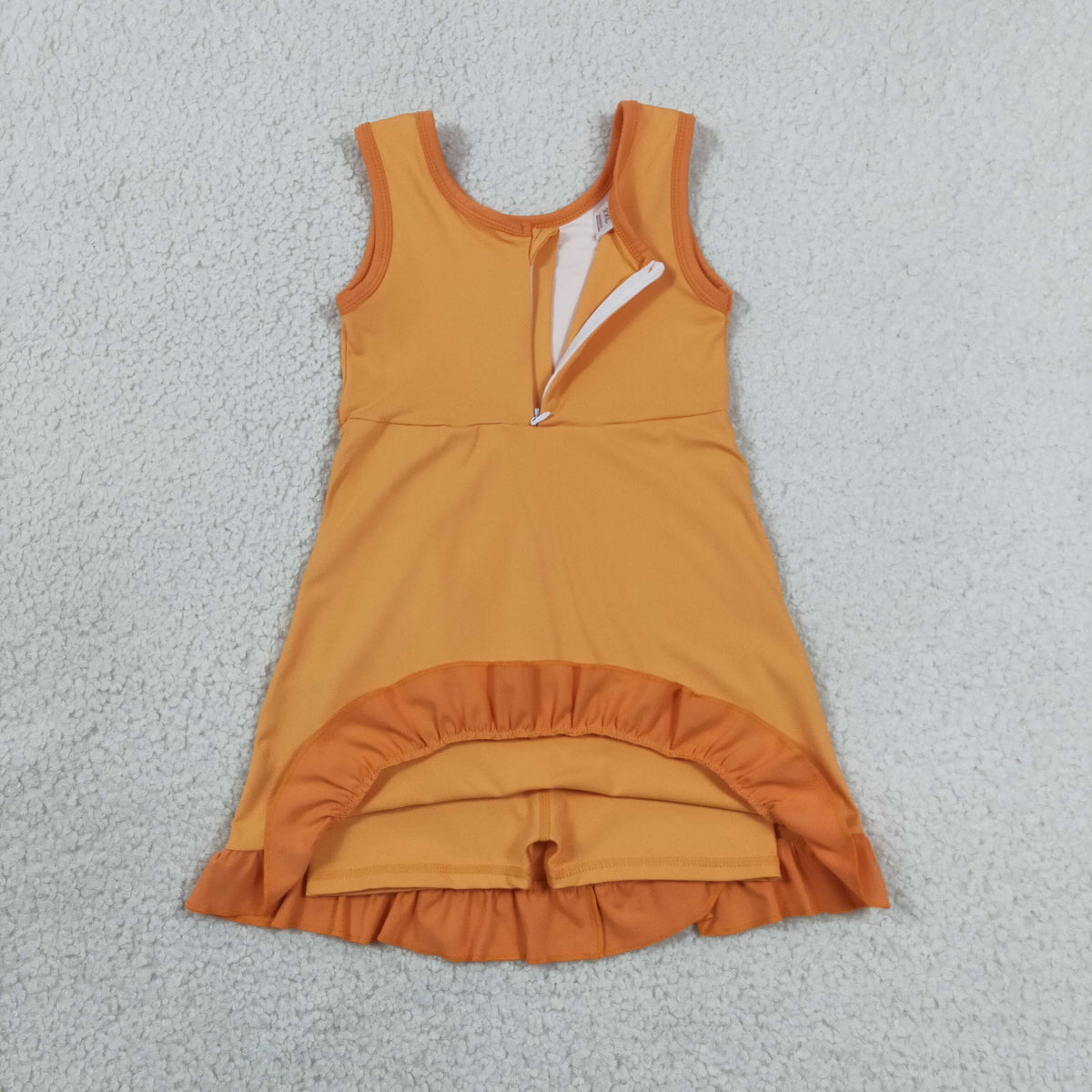 GSD4127 Baby Girls Orange Back Zip Yoga Active Short Ruffle Knee Length Dress
