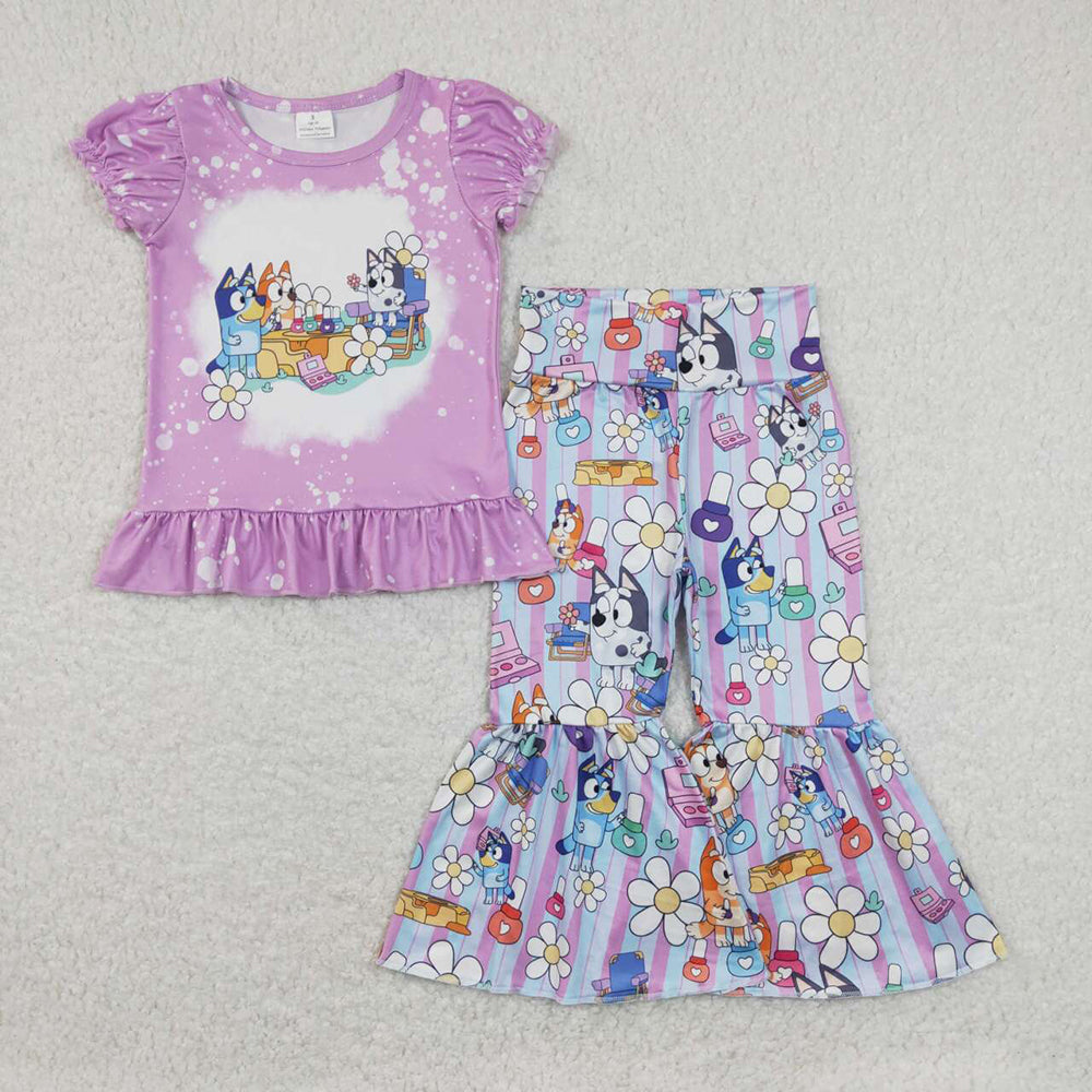 Sibling Baby Girls Dogs Shirts Top Bell Pants Outfits