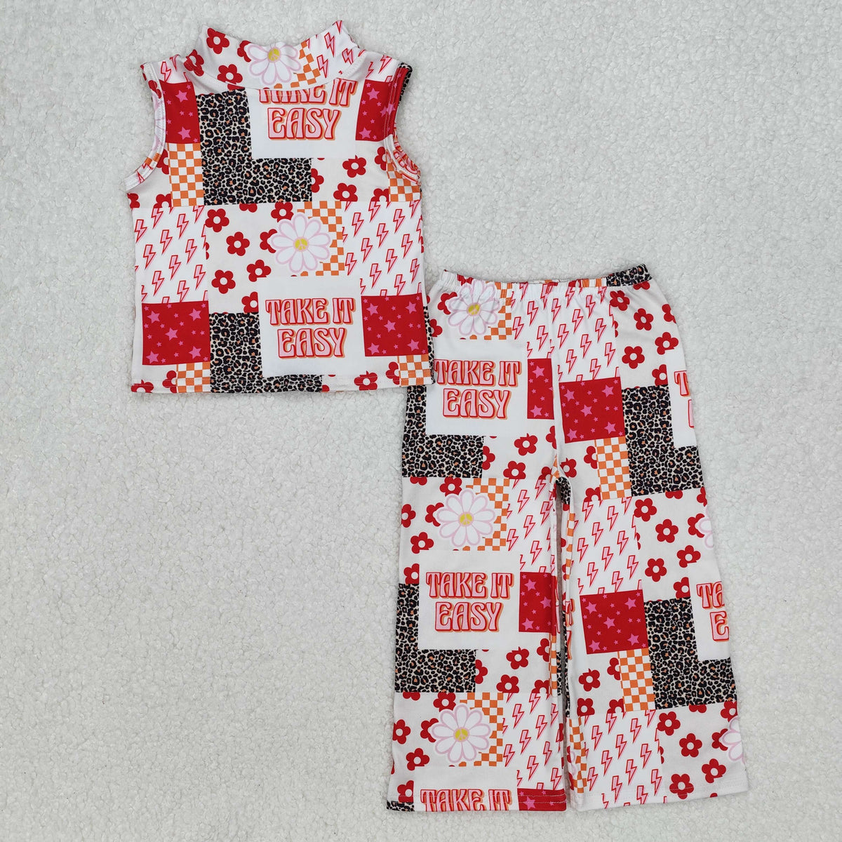 GSPO1952 toddler girl clothes take it easy girl bell bottom pant set