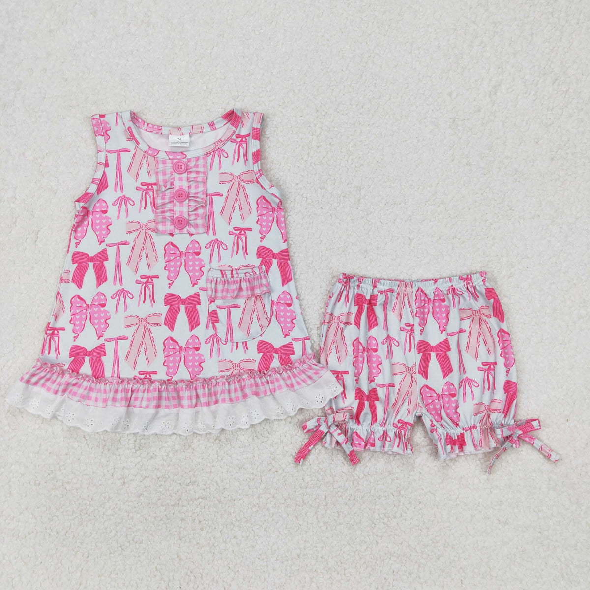 Sibling Baby Girls Sleeveless Bows Floral Button Tunic Ruffle Shorts Set