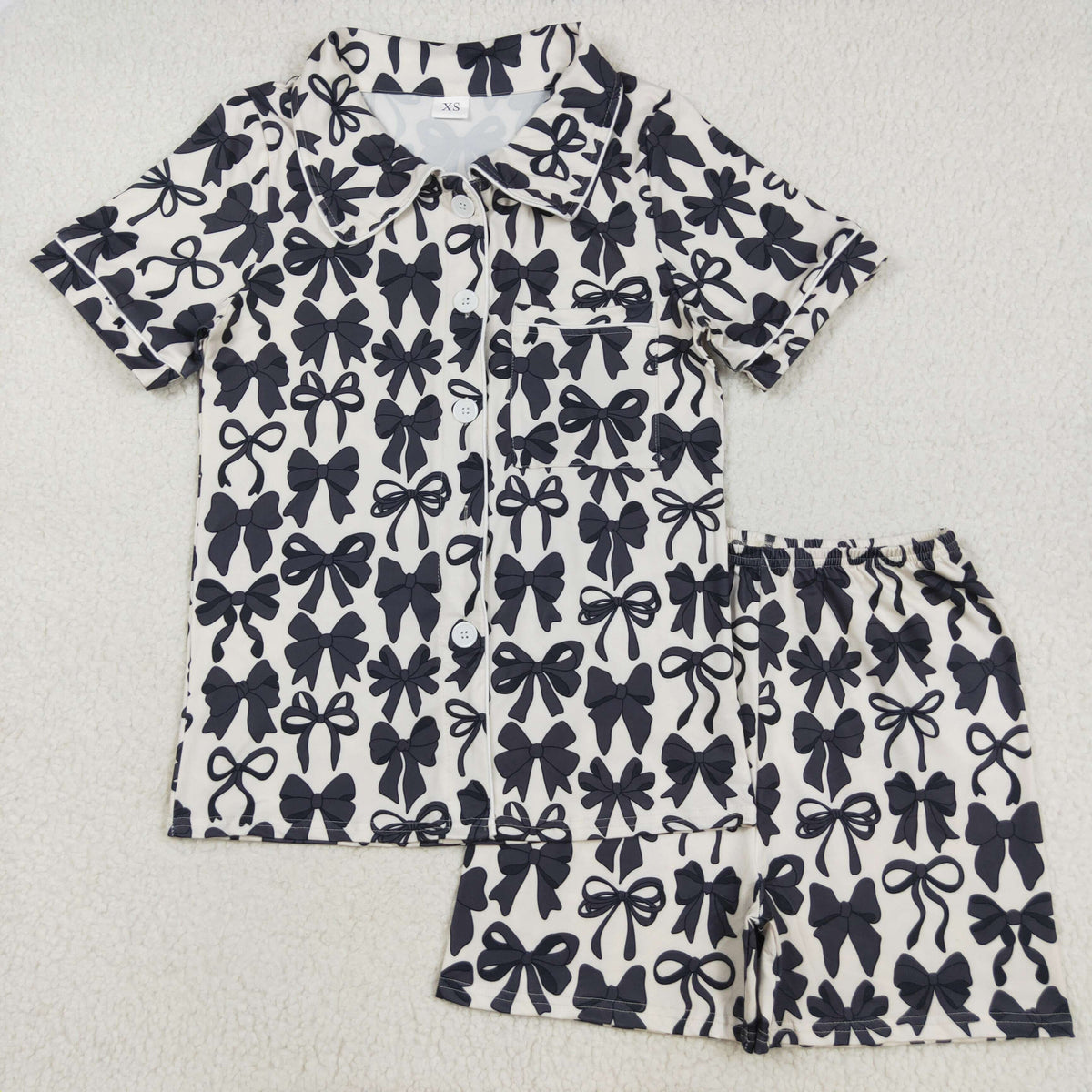 Sibling Adult Women Bows Leopard Pocket Buttons Tops Shorts Pajamas Sets
