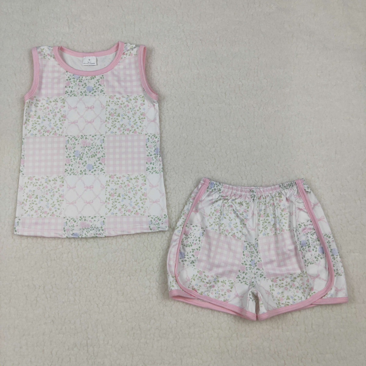 GSSO3168 Baby Girls Sleeveless Flowers Bows Top Short Clothes Set