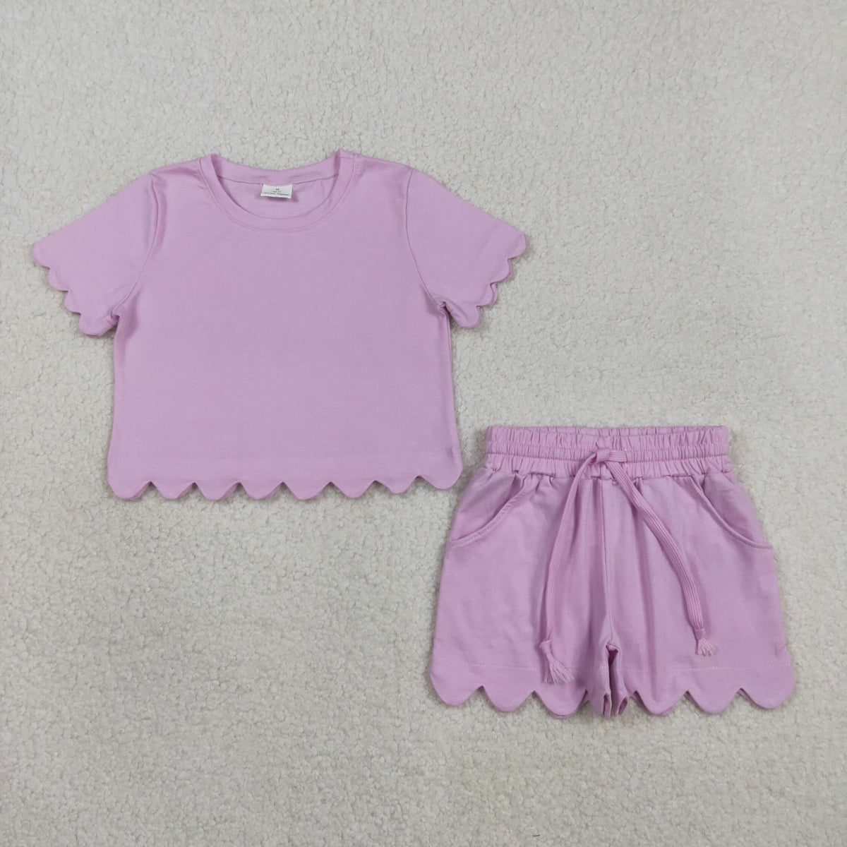 Mama and Me Girls Pink Top Pockets Short Scallop Cotton Clothes Sets