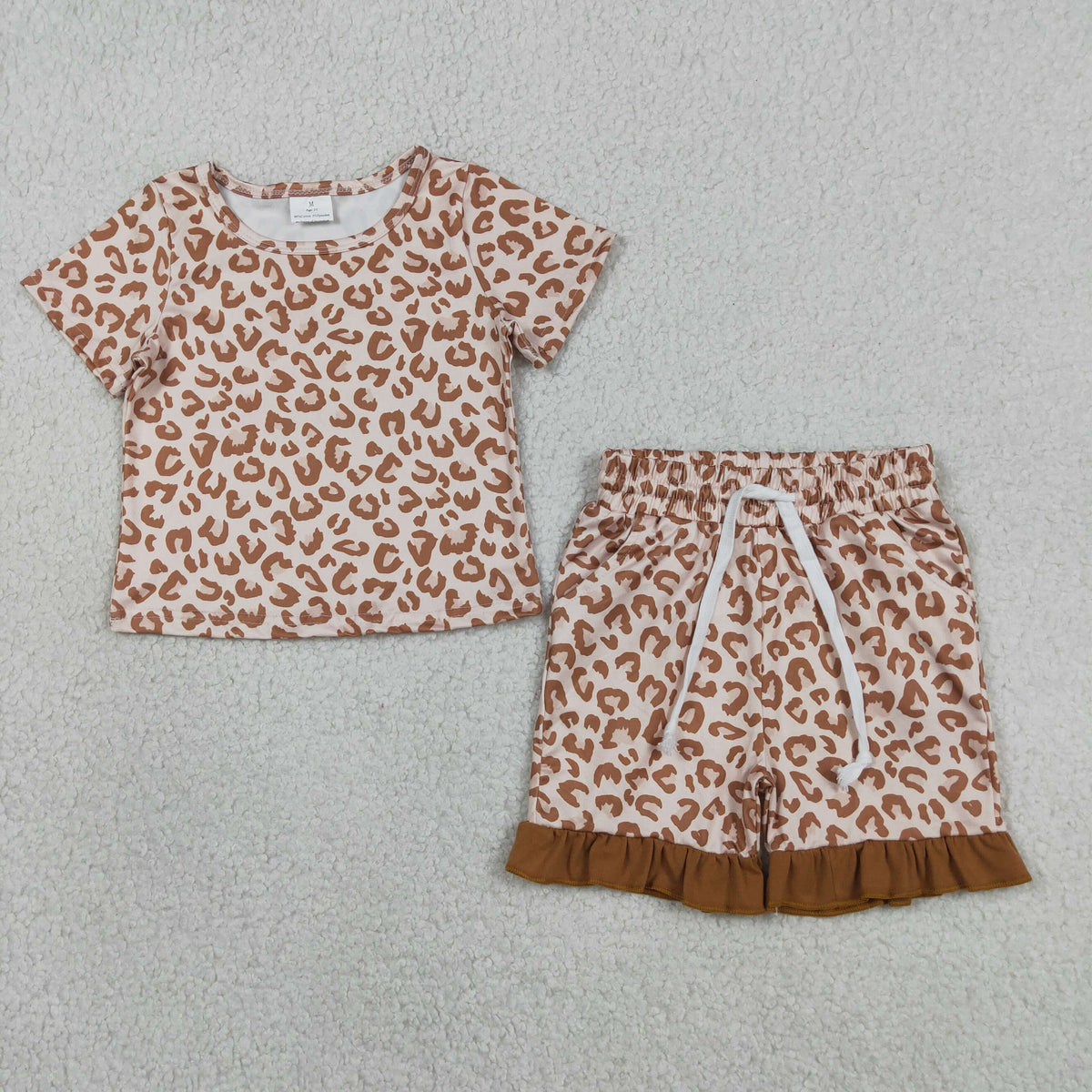GSSO3292 Baby Girls Khaki Leopard Top Pockets Ruffle Short Clothes Set