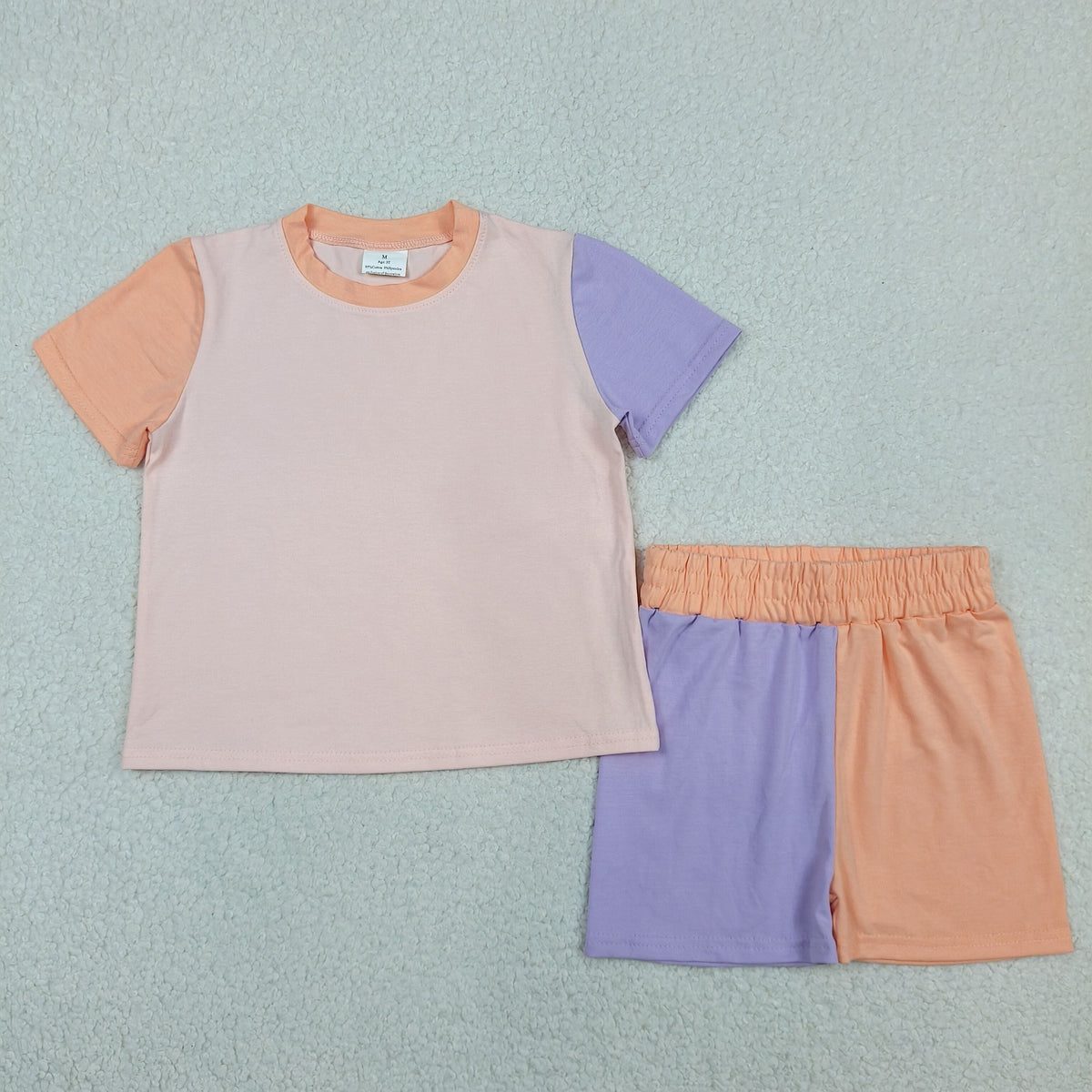 GSSO3504 Baby Girls Patchwork Short Sleeve Slouchy Top Pockets Short Clothes Set