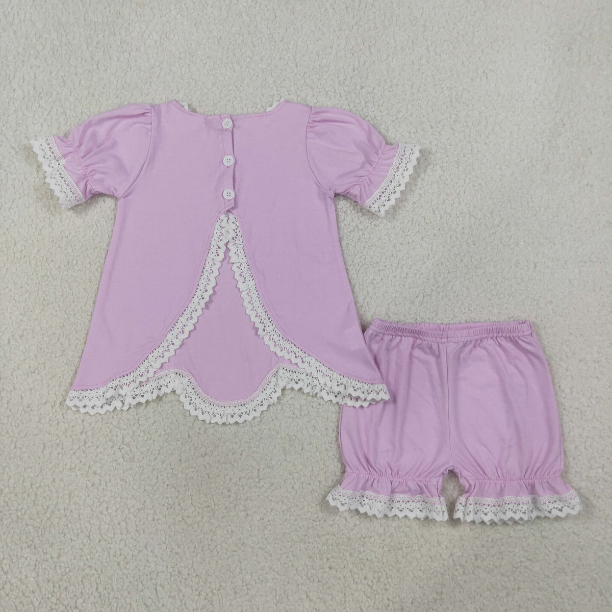 GSSO3681 Baby Girls Short Sleeve Tunic Lace Ruffle Short Clothes Set