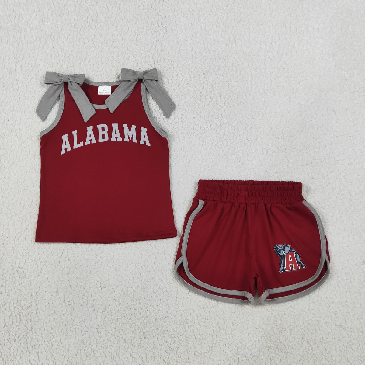 GSSO3831 Baby Girls Maroon Grey Bows Vinyl Alabama Sleeveless Vest Short Team Clothes Set