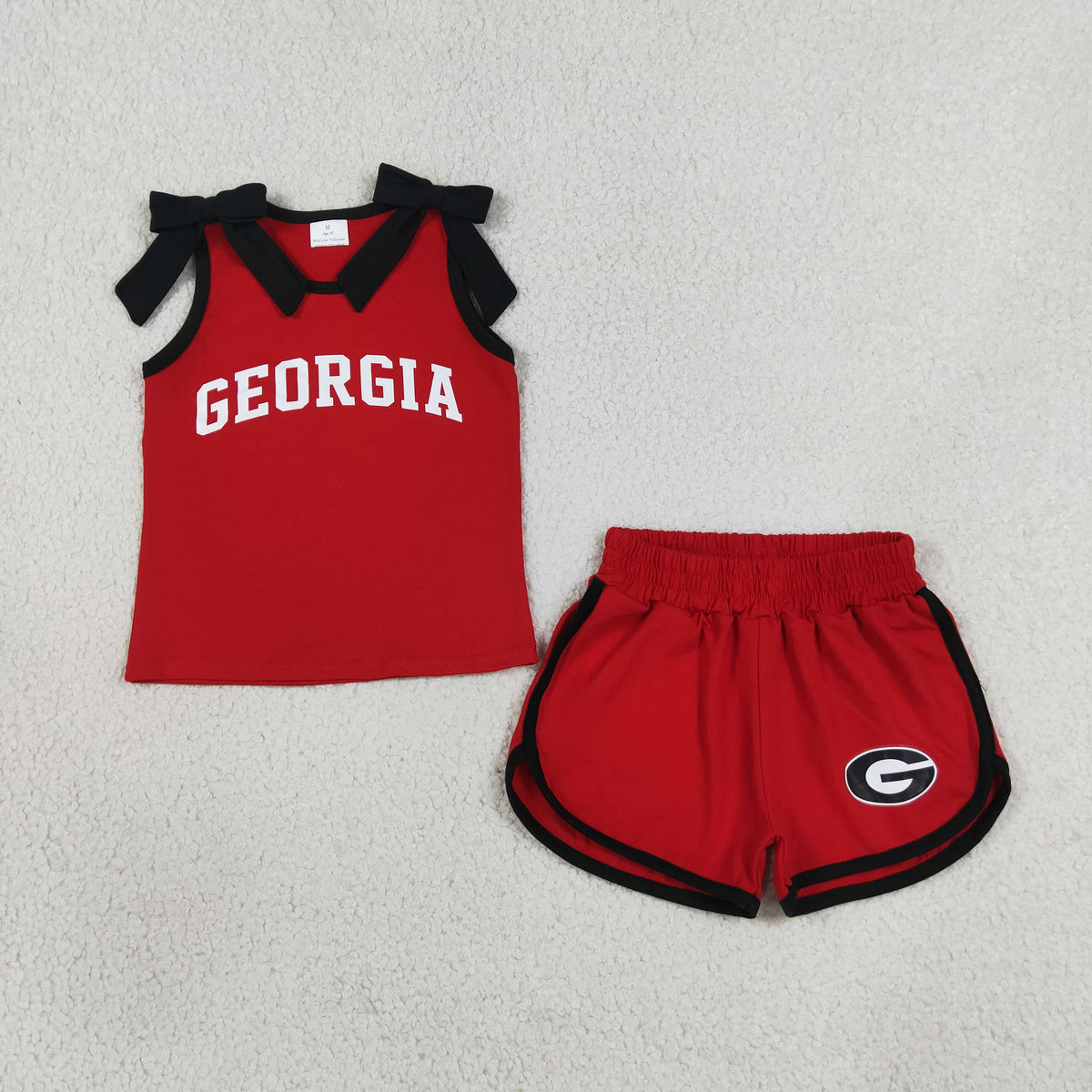 GSSO3834 Baby Girls Red Black Bows Vinyl Georgia Sleeveless Vest Short Team Clothes Set