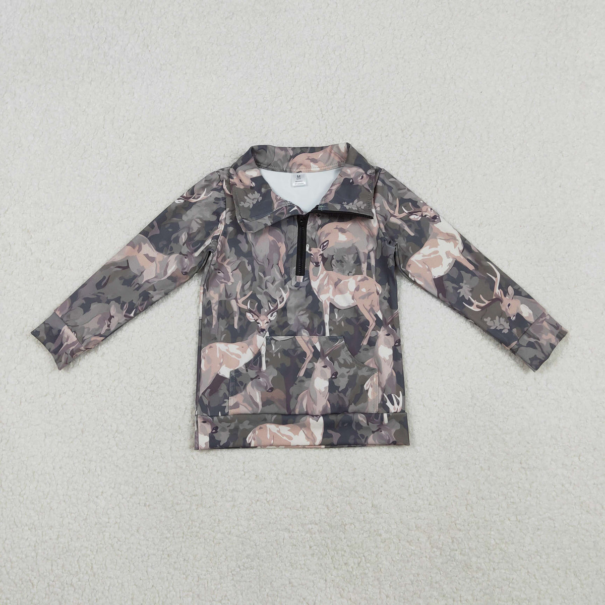 Sibling Baby Girls Long Sleeve Leaves Camo Zip Pockets Yoga Active Pullovers Top