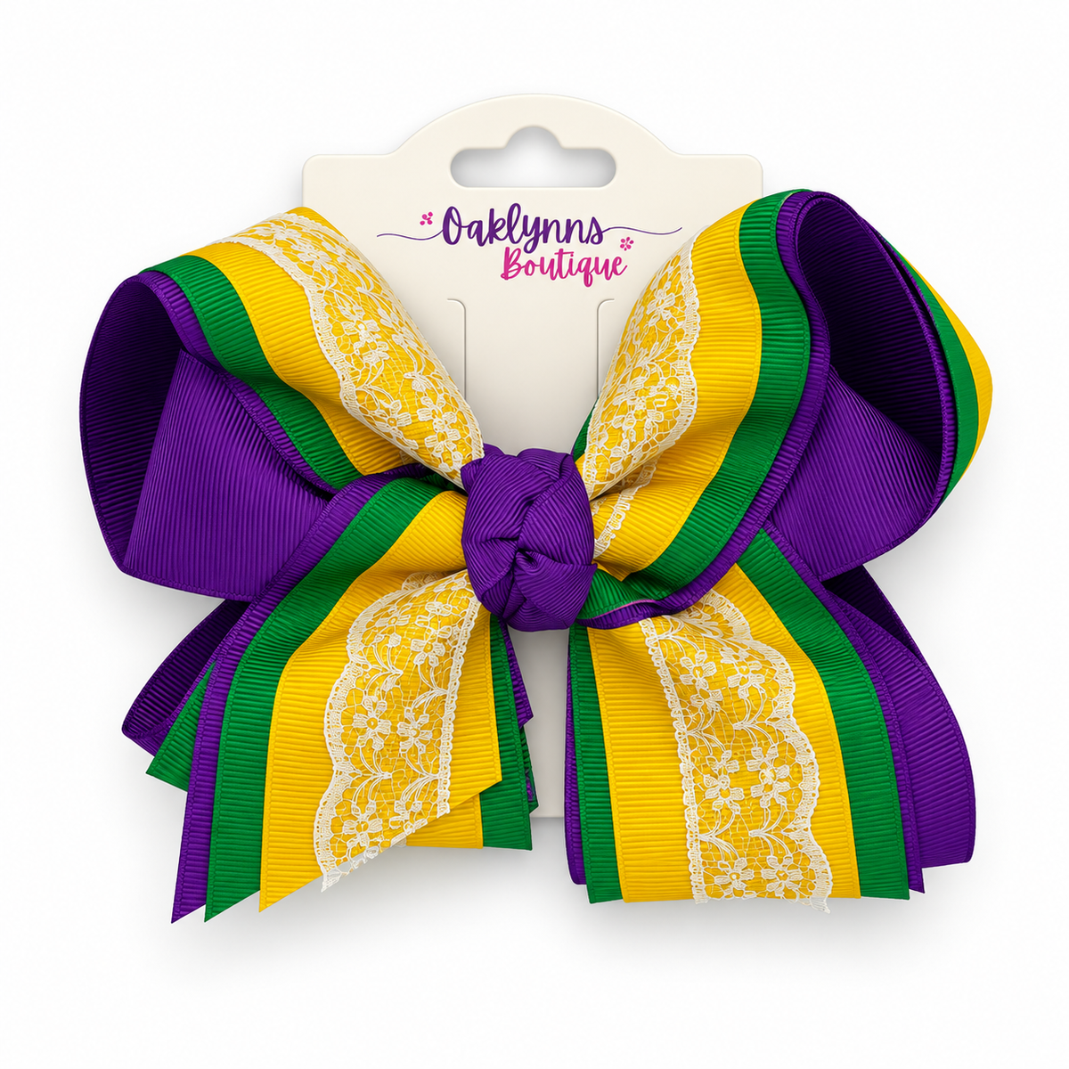 Mardi Gras lace hair bow