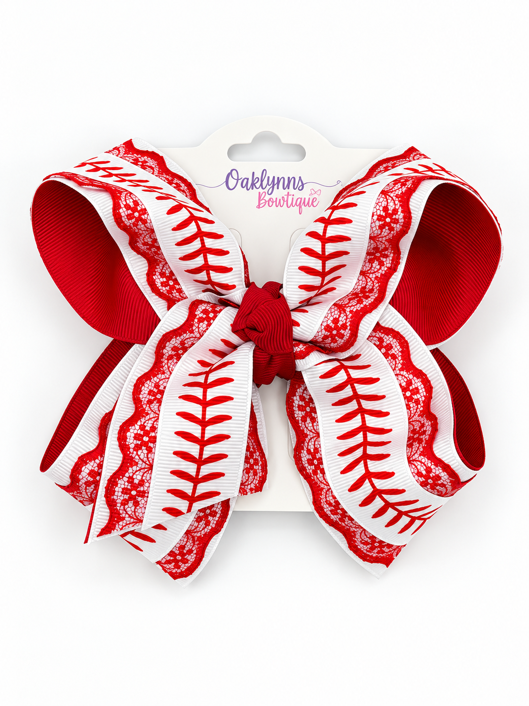 Red Lace Baseball Bow
