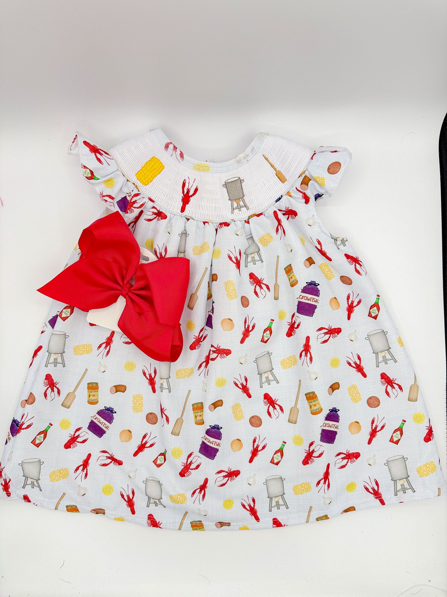 Adorable Crawfish Smocked Children's Outfit Girls | Southern-Themed Smocked Clothes