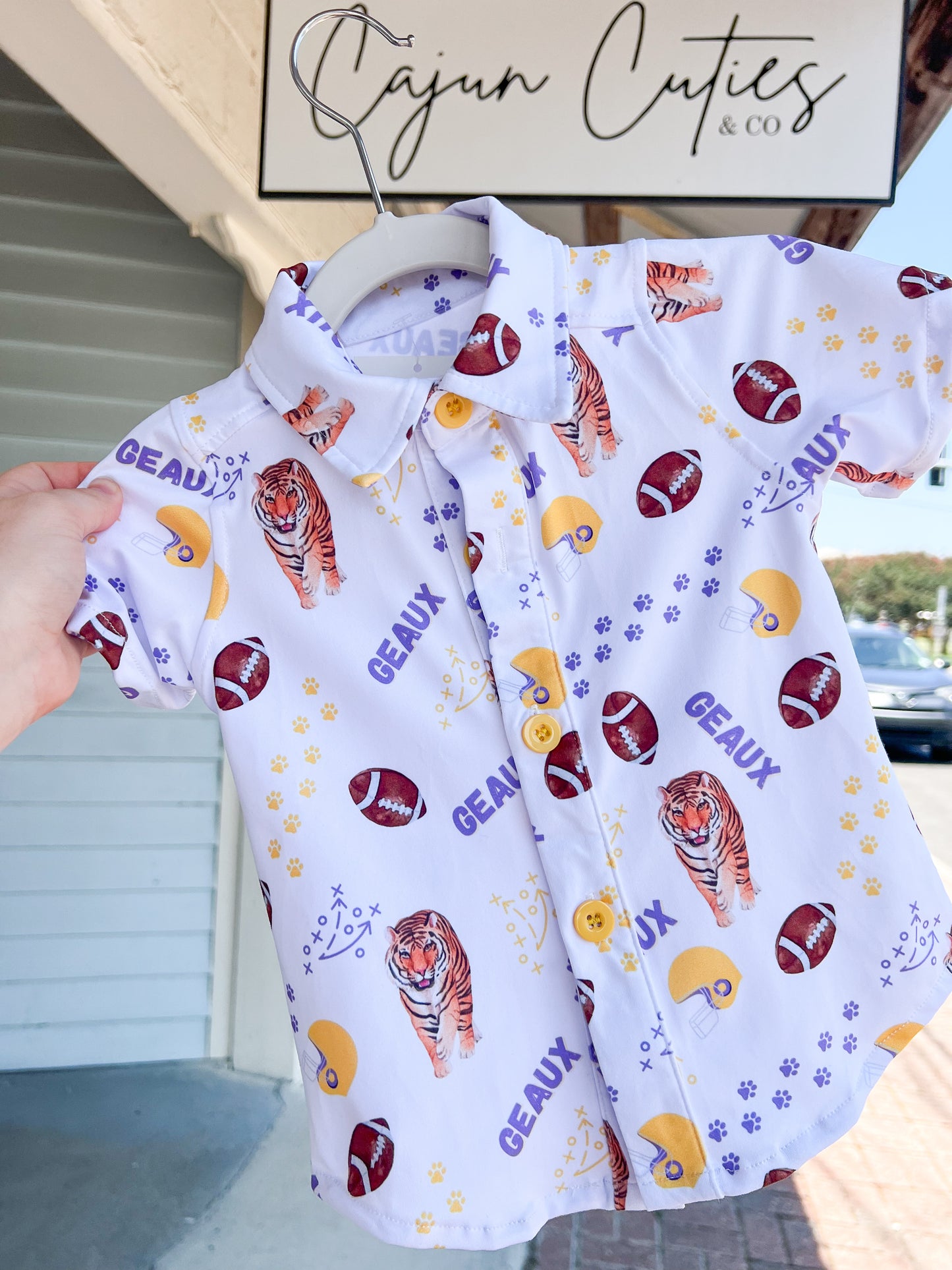 LSU Button Down Toddler Shirt - Cajun Cuties & Co
