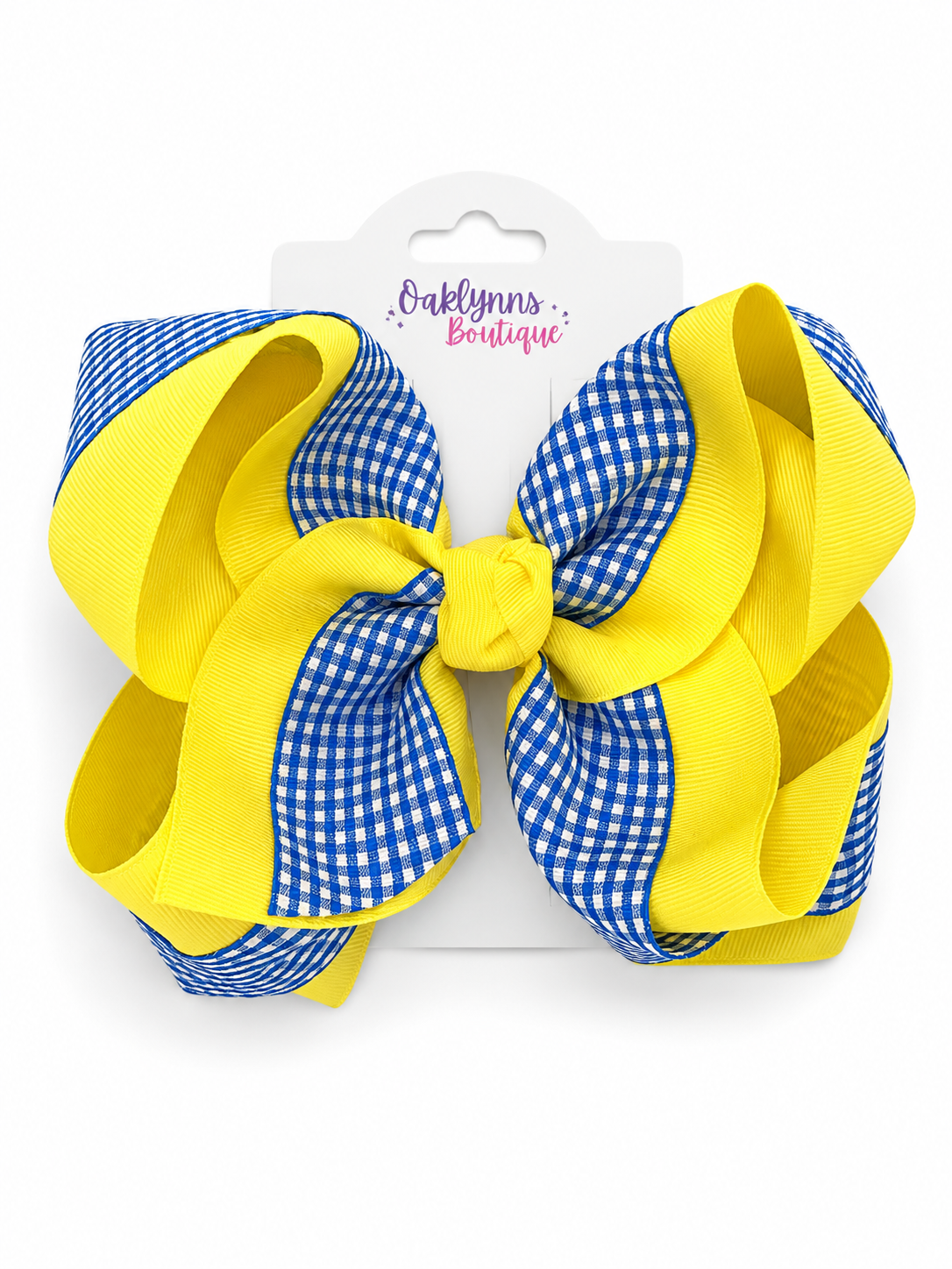 Yellow blue gingham Bow