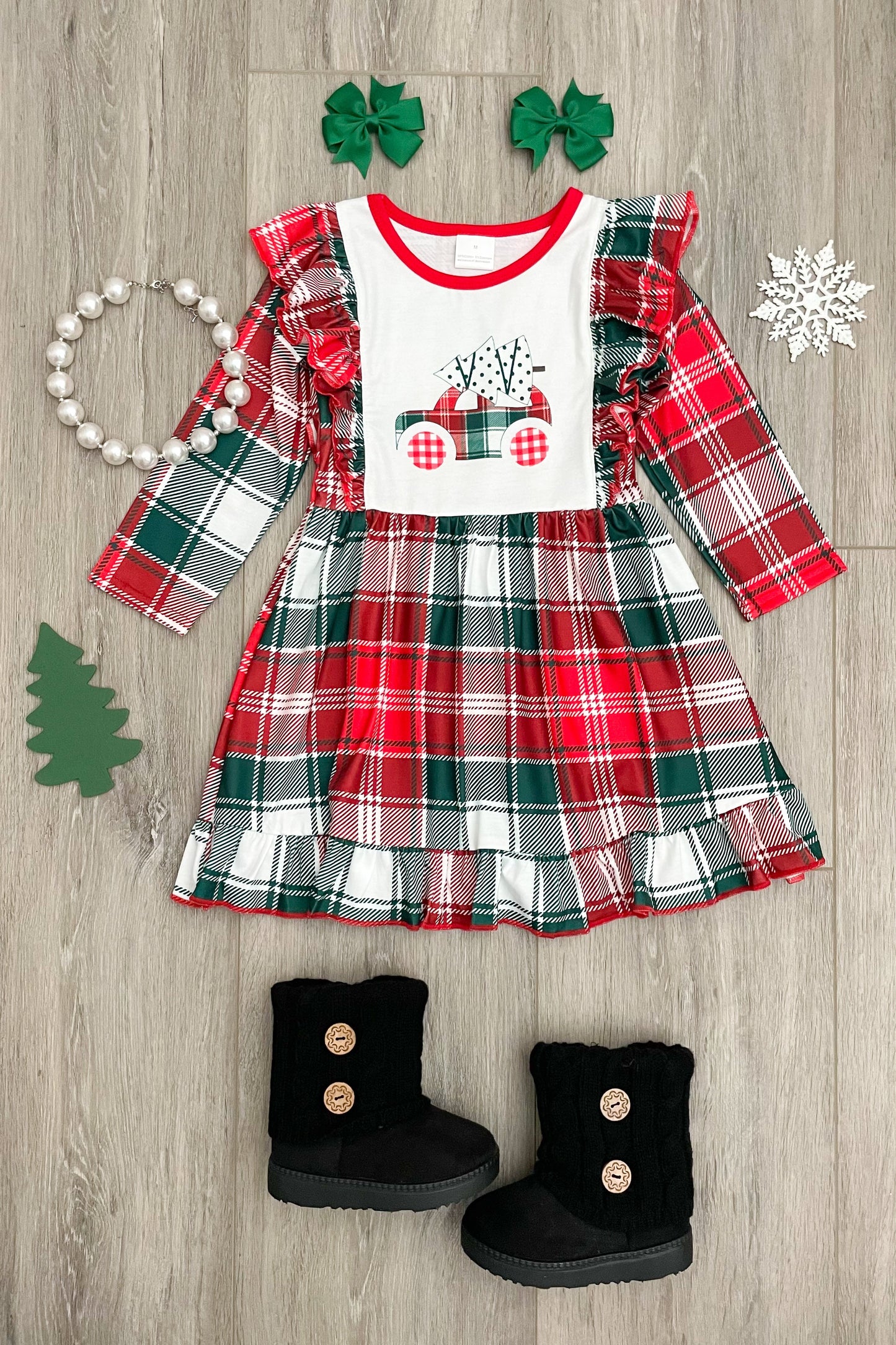 Plaid Christmas Tree Truck Boutique Dress