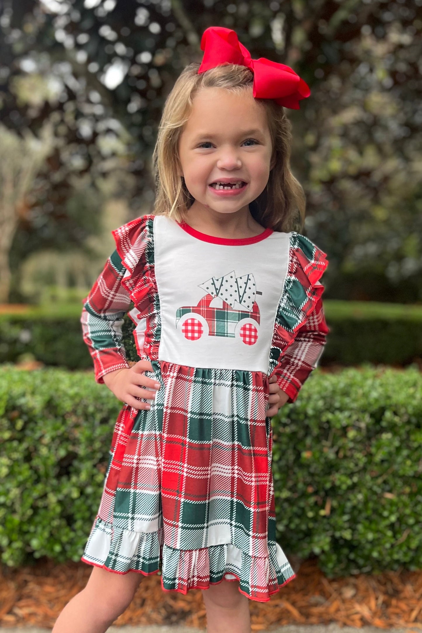 Plaid Christmas Tree Truck Boutique Dress