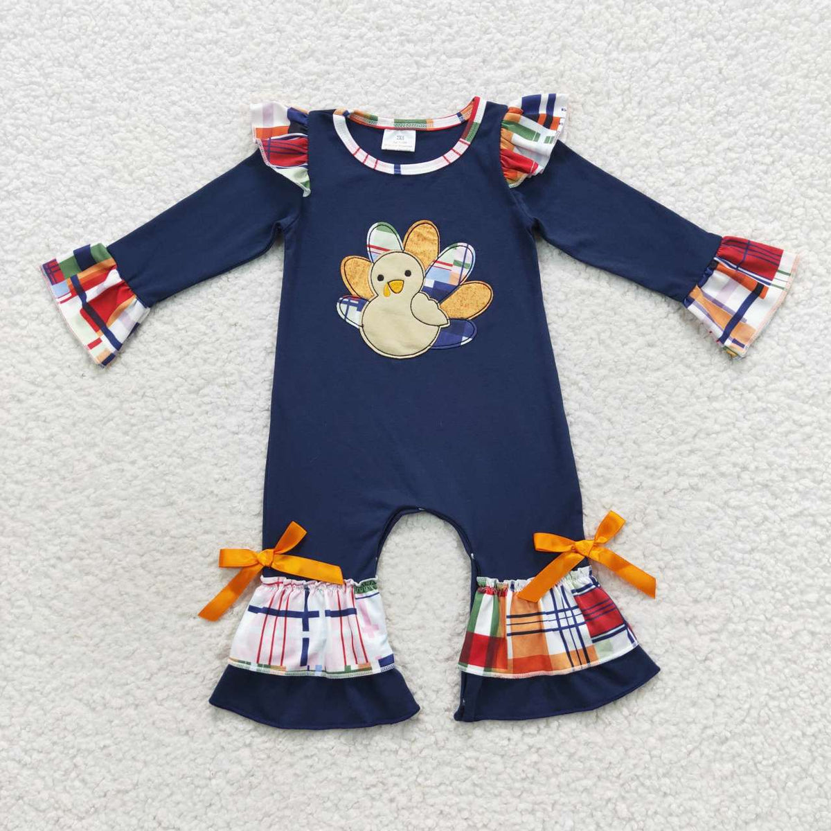 Sibling Baby Boys Girls Embroidery Turkey Long Sleeves Thanksgiving Clothes Sets Rompers