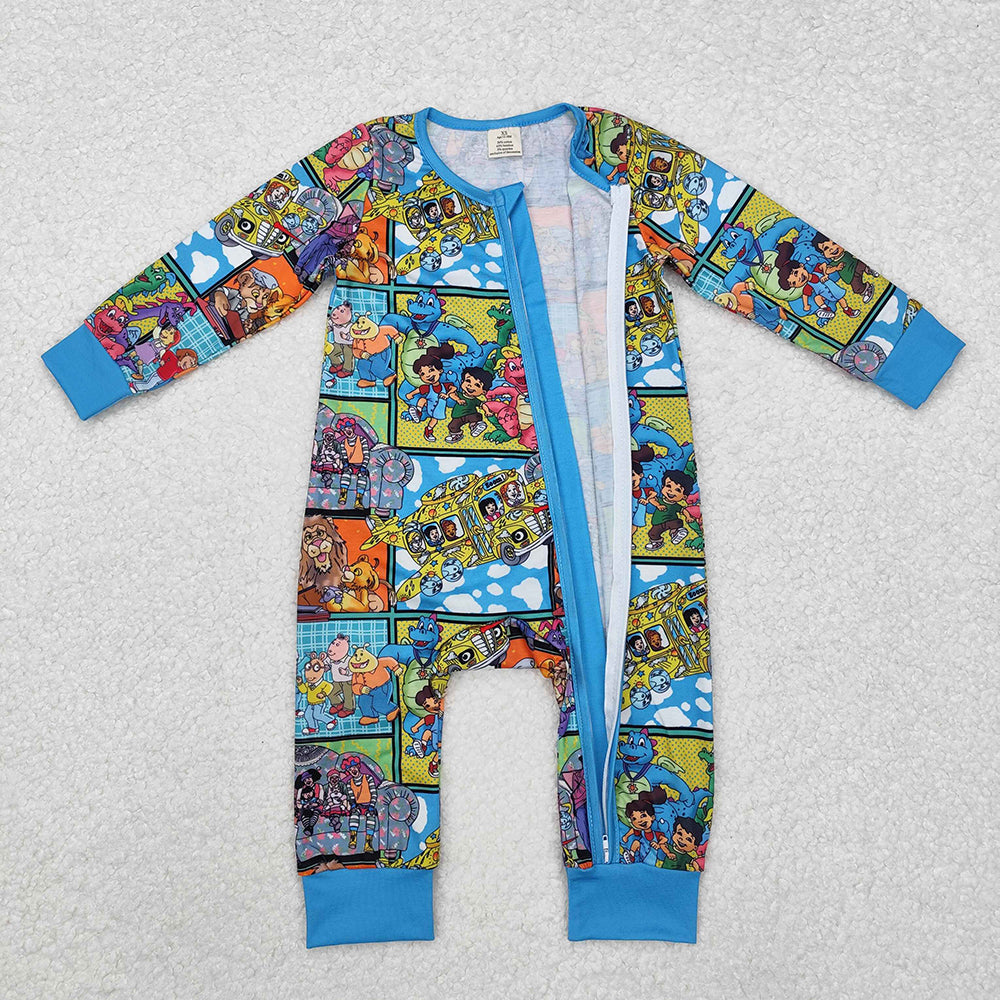 Sibling Baby Boys Cartoon Kid Animals Bamboo Pant Pajamas Sets Zipper Footie Rompers