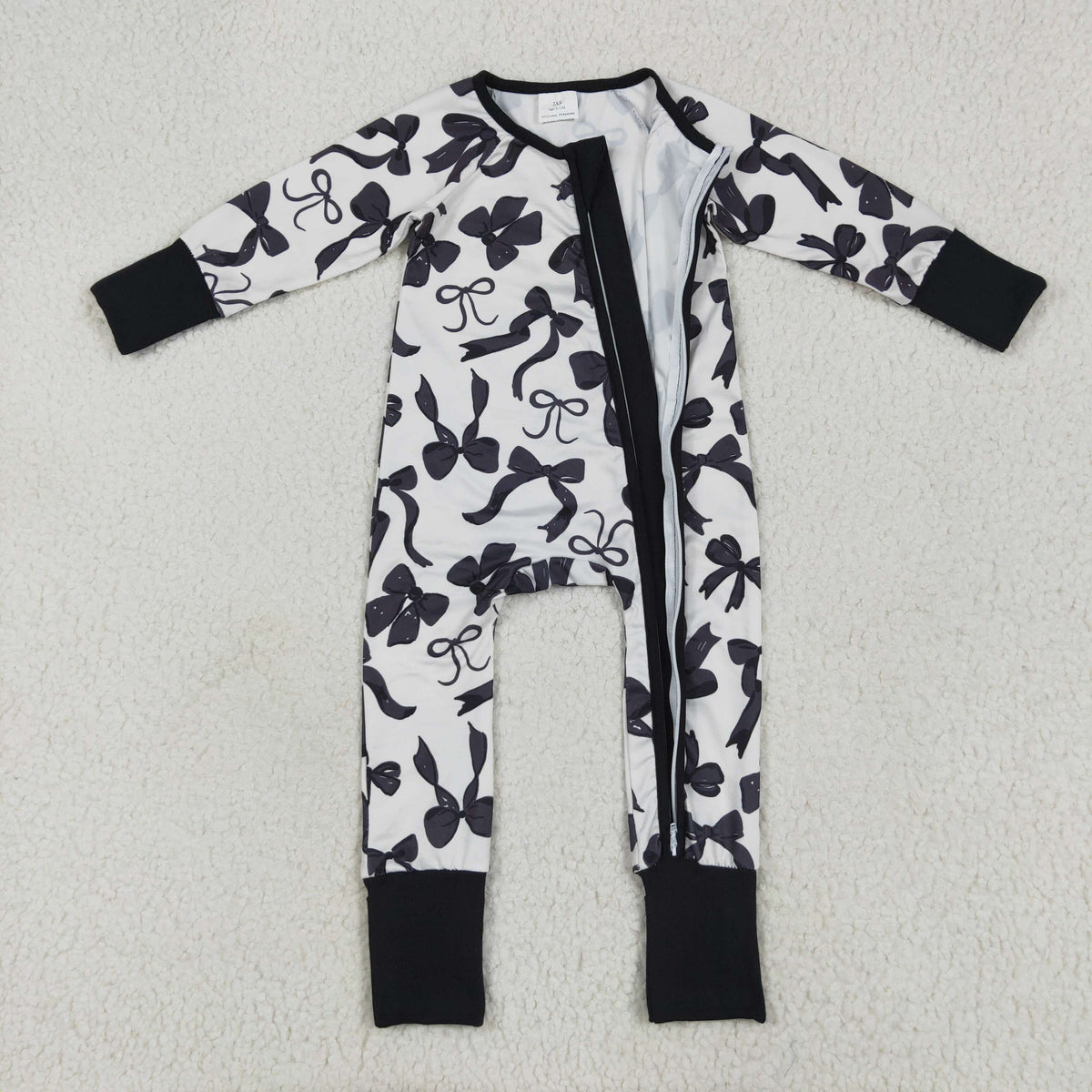 Sibling Baby Kids Black Bows Checked Pajamas Sets Zipper Footie Rompers Blankets