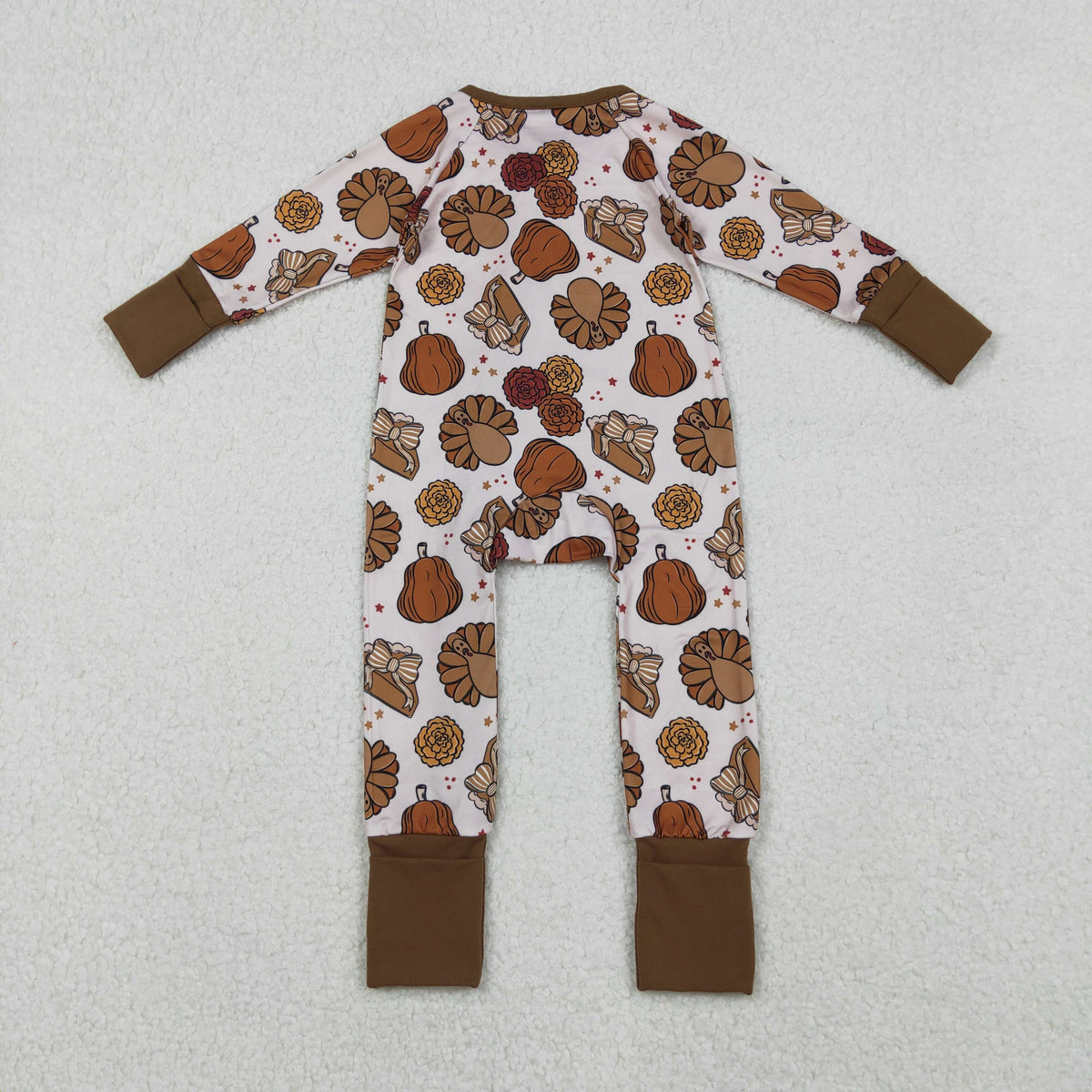 Sibling Baby Kids Turkey Pie Pumpkins Thanksgiving Two Way Zip Convertible Rompers