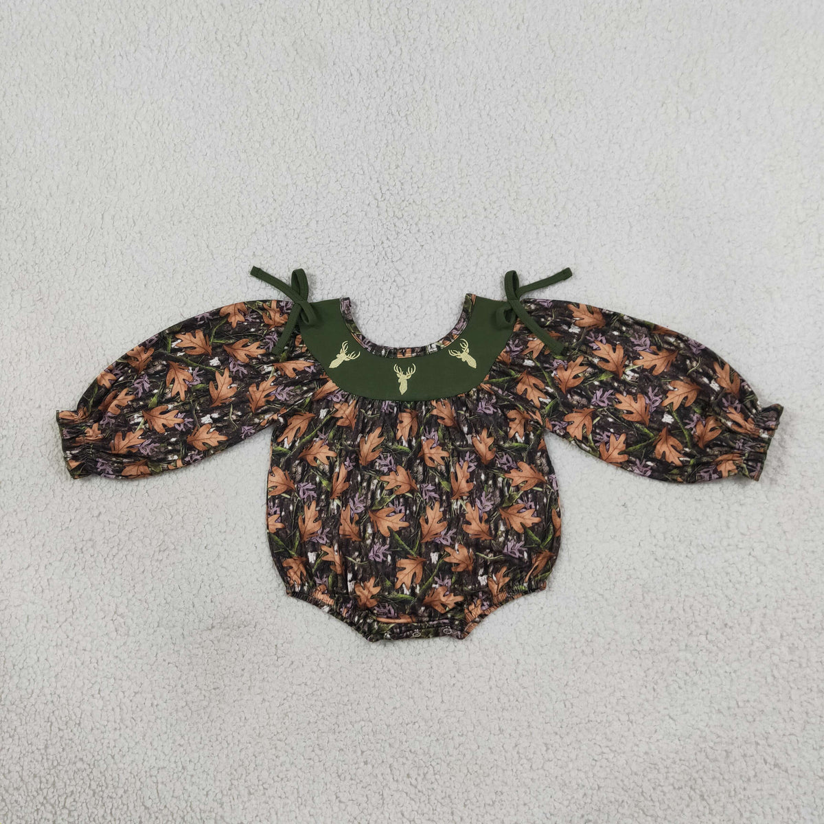 Sibling Baby Kids Embroidery Deer Leaves Camo Hunting Clothes Set Rompers