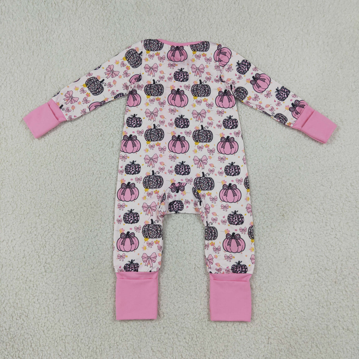 Sibling Baby Girls Bows Pumpkins Fall Pant Pajamas Set Ruffle Zip Rompers