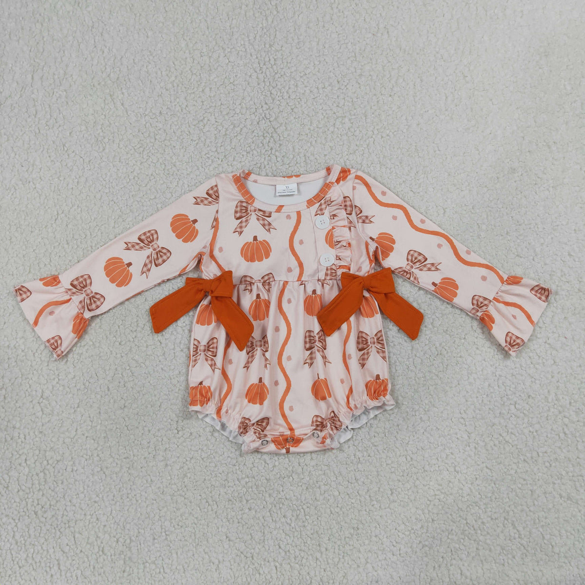 Sibling Baby Girls Bows Pumpkins Button Tunic Ruffle Pants Fall Clothes Set Rompers