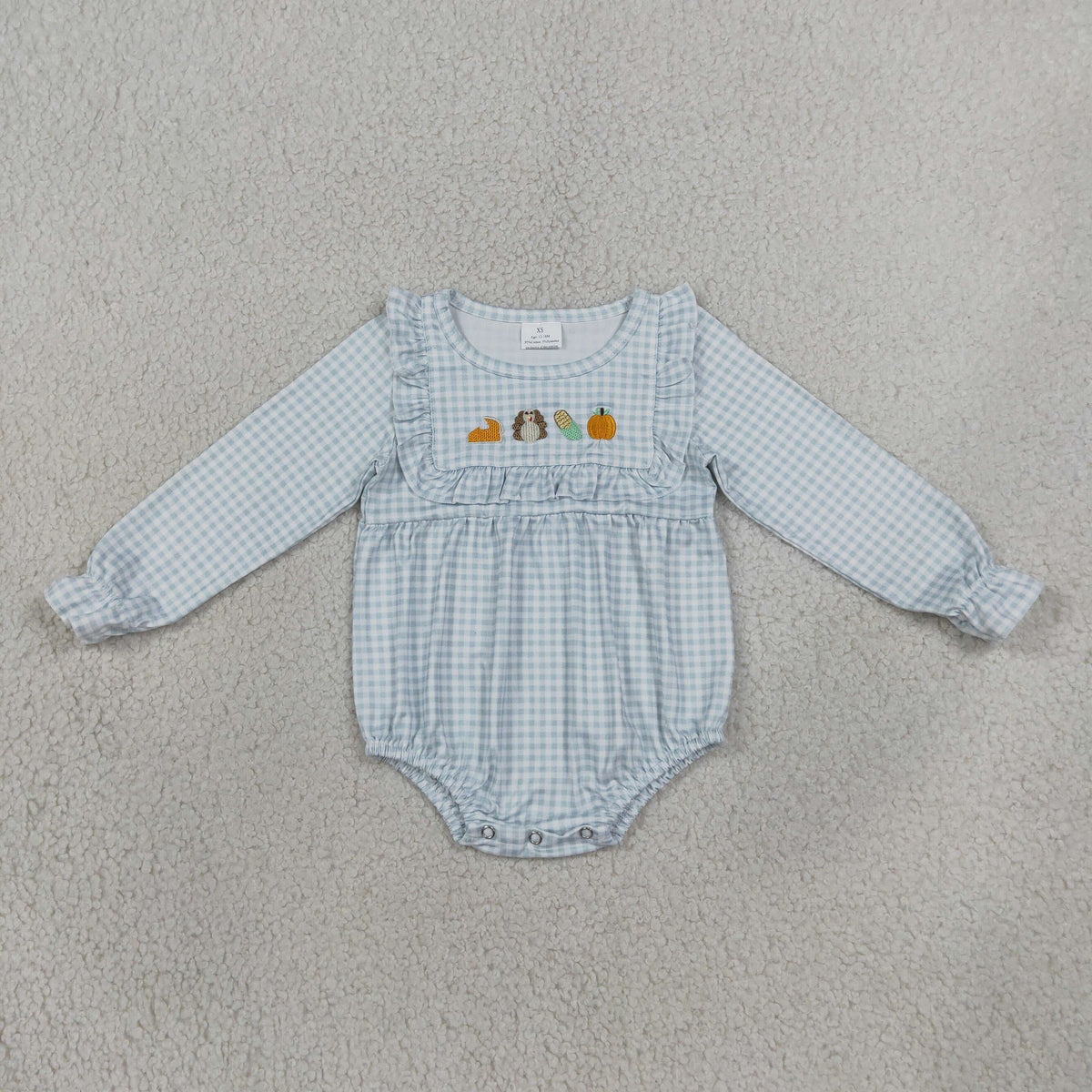 Sibling Baby Girls Embroidery Pumpkins Turkey Checked Tunic Pant Thanksgivings Sets Rompers