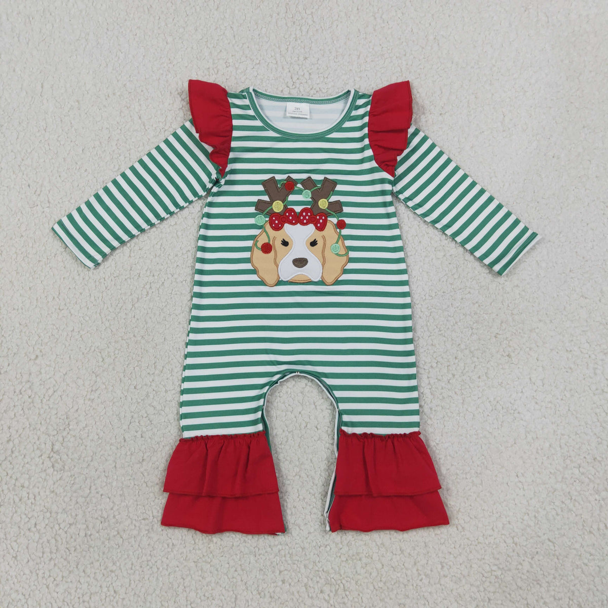 Sibling Baby Kids Embroidery Lights Dogs Christmas Stripe Clothes Set Rompers