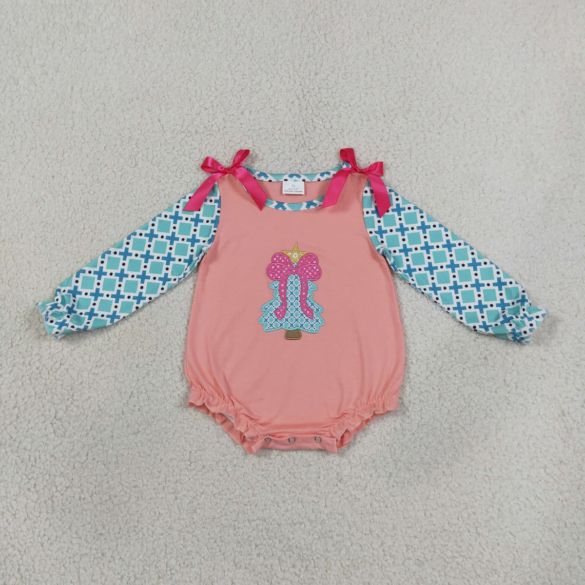 Sibling Baby Girls Embroidery Bow Trees Top Bell Bottom Pant Christmas Clothes Set Rompers