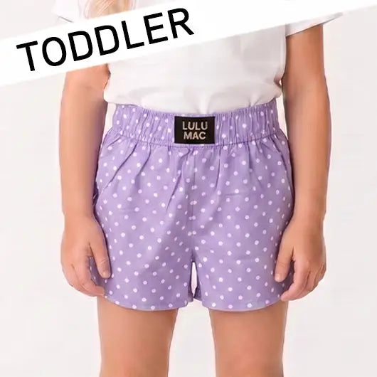 Lulu Mac Toddler Lavender Mini Polka Dot Shorts | Girls Boutique Summer Shorts