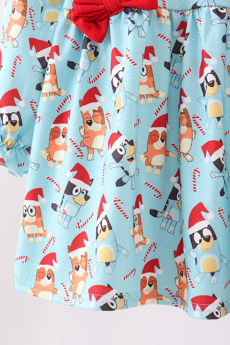 Blue christmas character print ruffle pants set