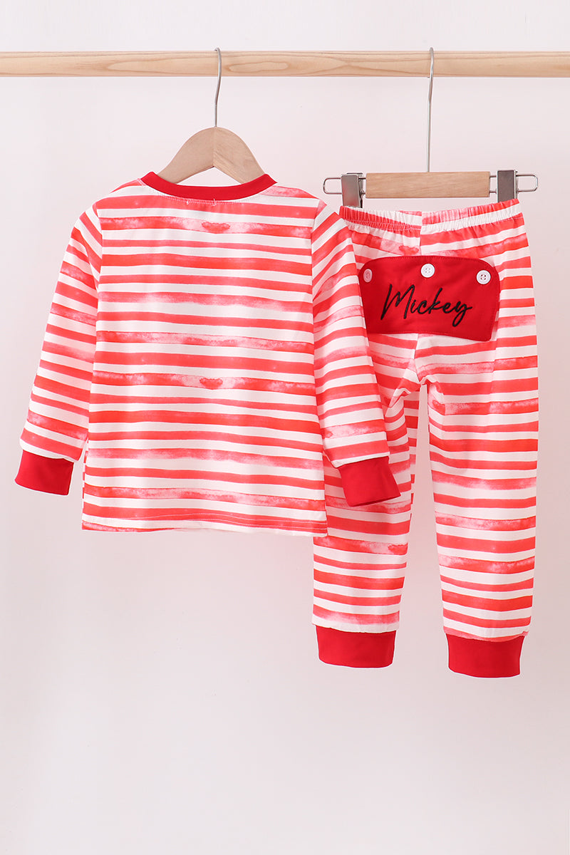 Red stripe character applique pants set