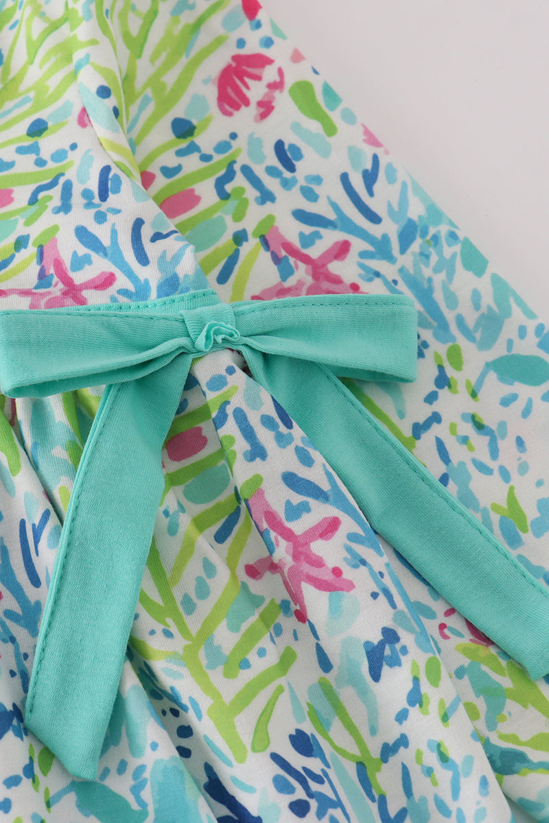 Green meadow splash ruffle dress