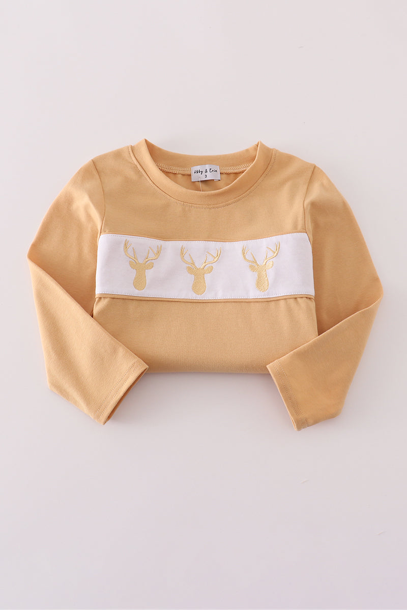 Khaki deer embroidery stripe pants set