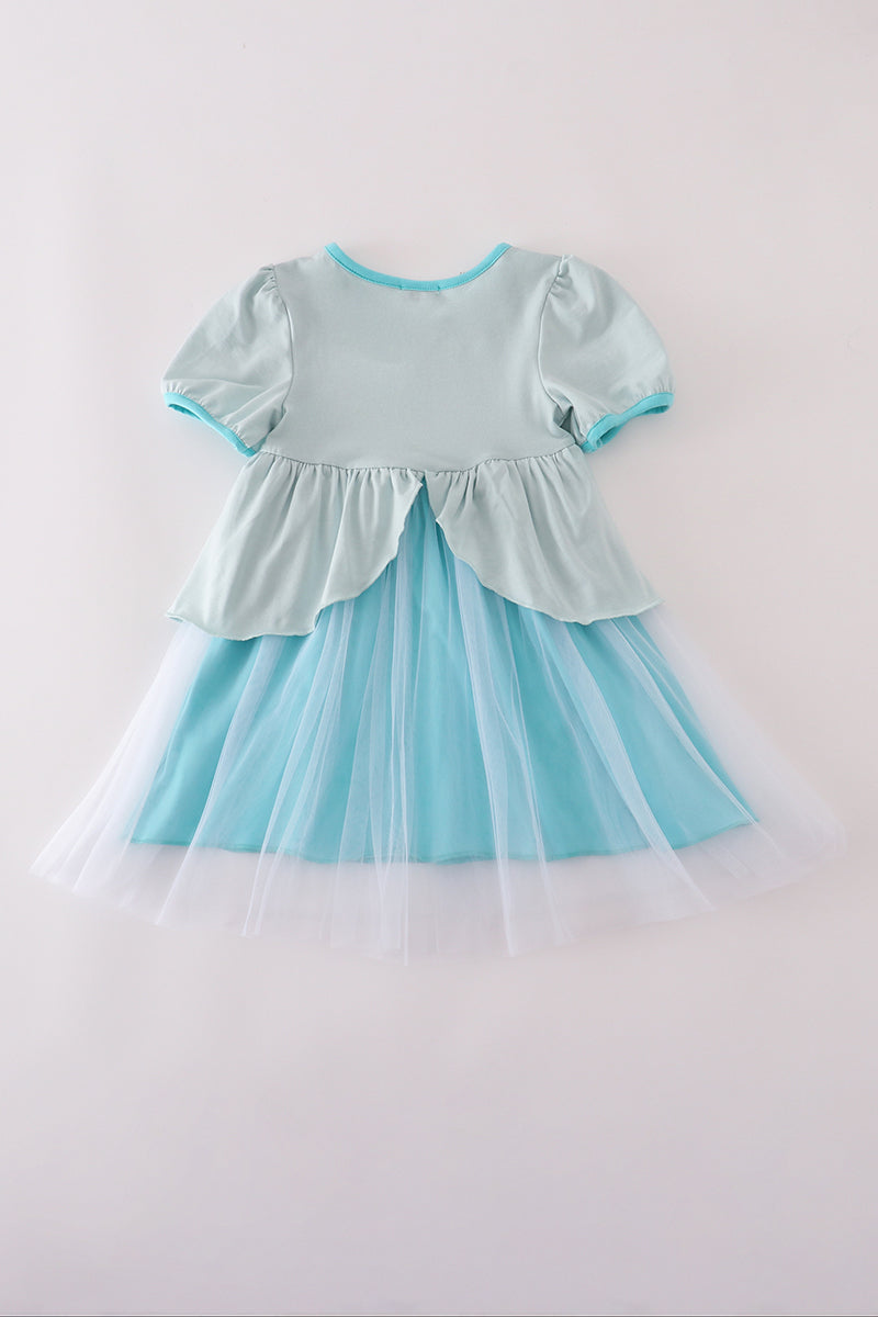 Sky princess embroidery ruffle dress