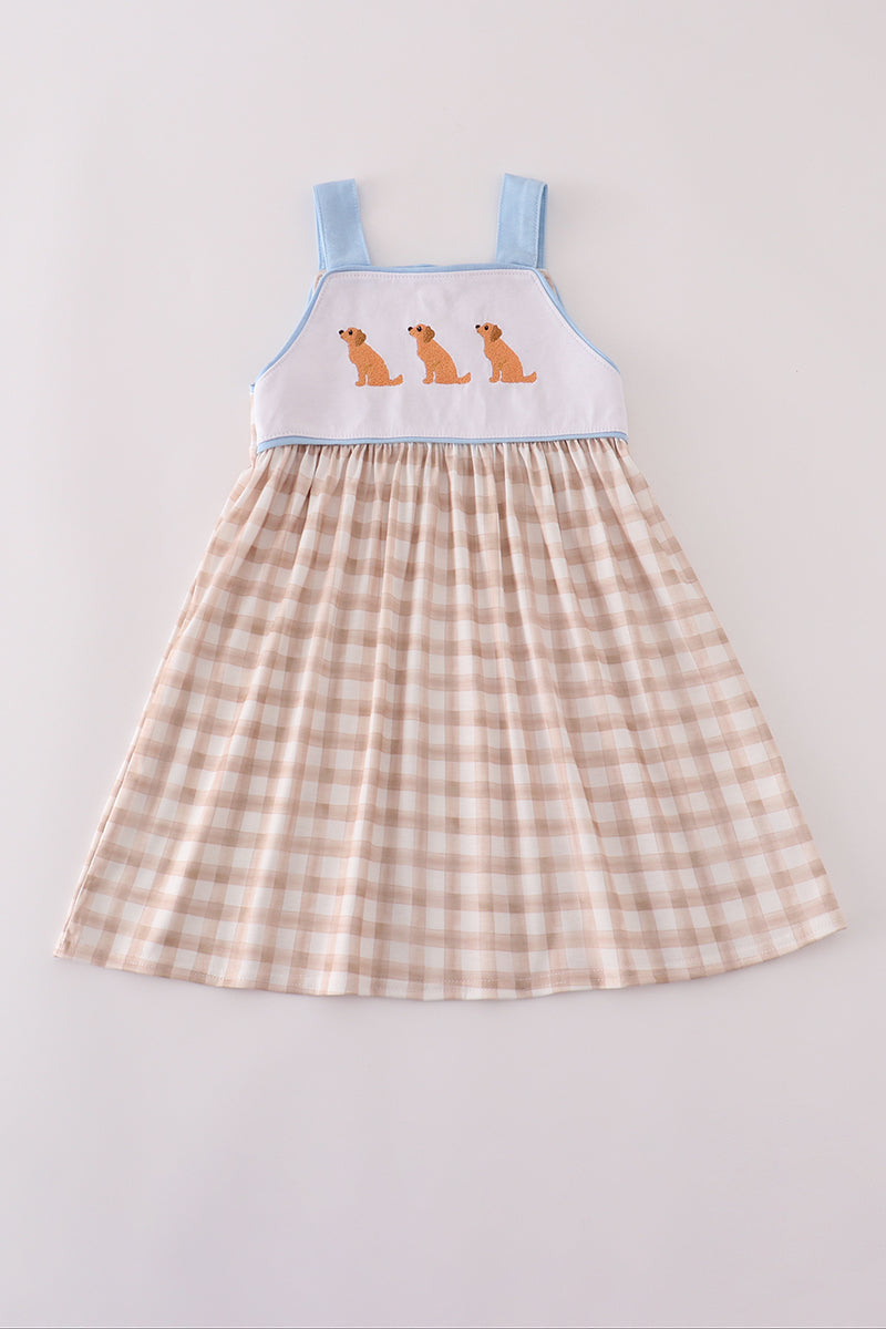 Beige puppy embroidery gingham dress